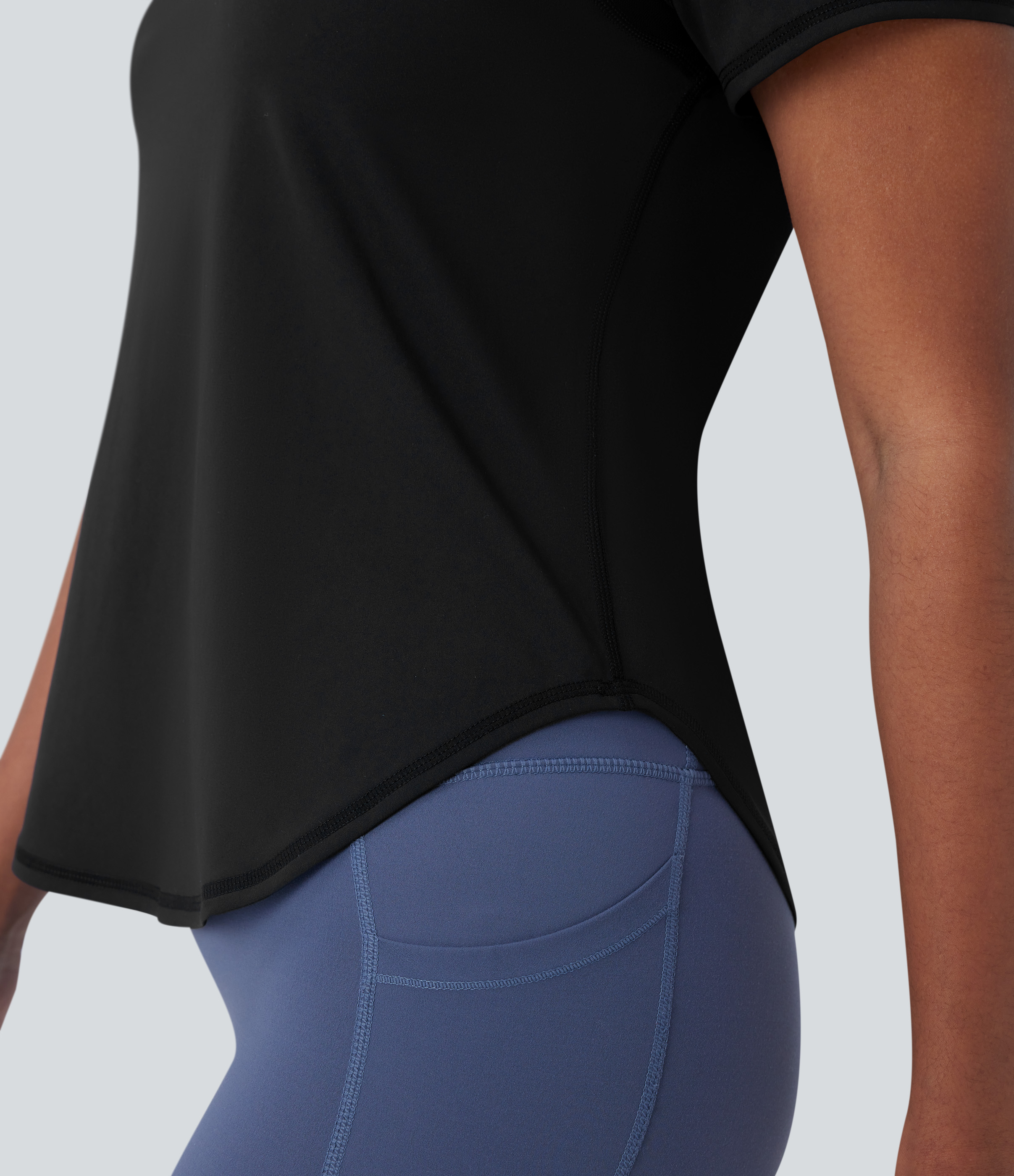 Halara Softlyzeroв„ў QuickDry Round Neck Short Sleeve Contrast Mesh Curved Hem Quick Dry Running Sports Top  - Black - XS 