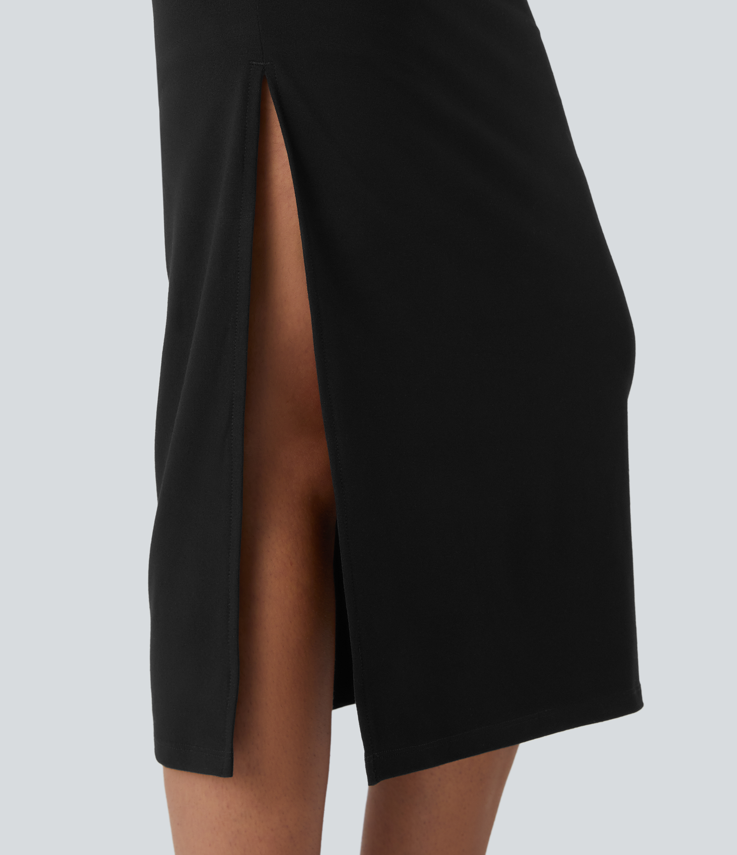 Halara Crisscross Backless Cowl Neck Ruched Split Bodycon Midi Party Built-in Mesh Shapewear Dress Casual Dress - Black - S slip dress 
