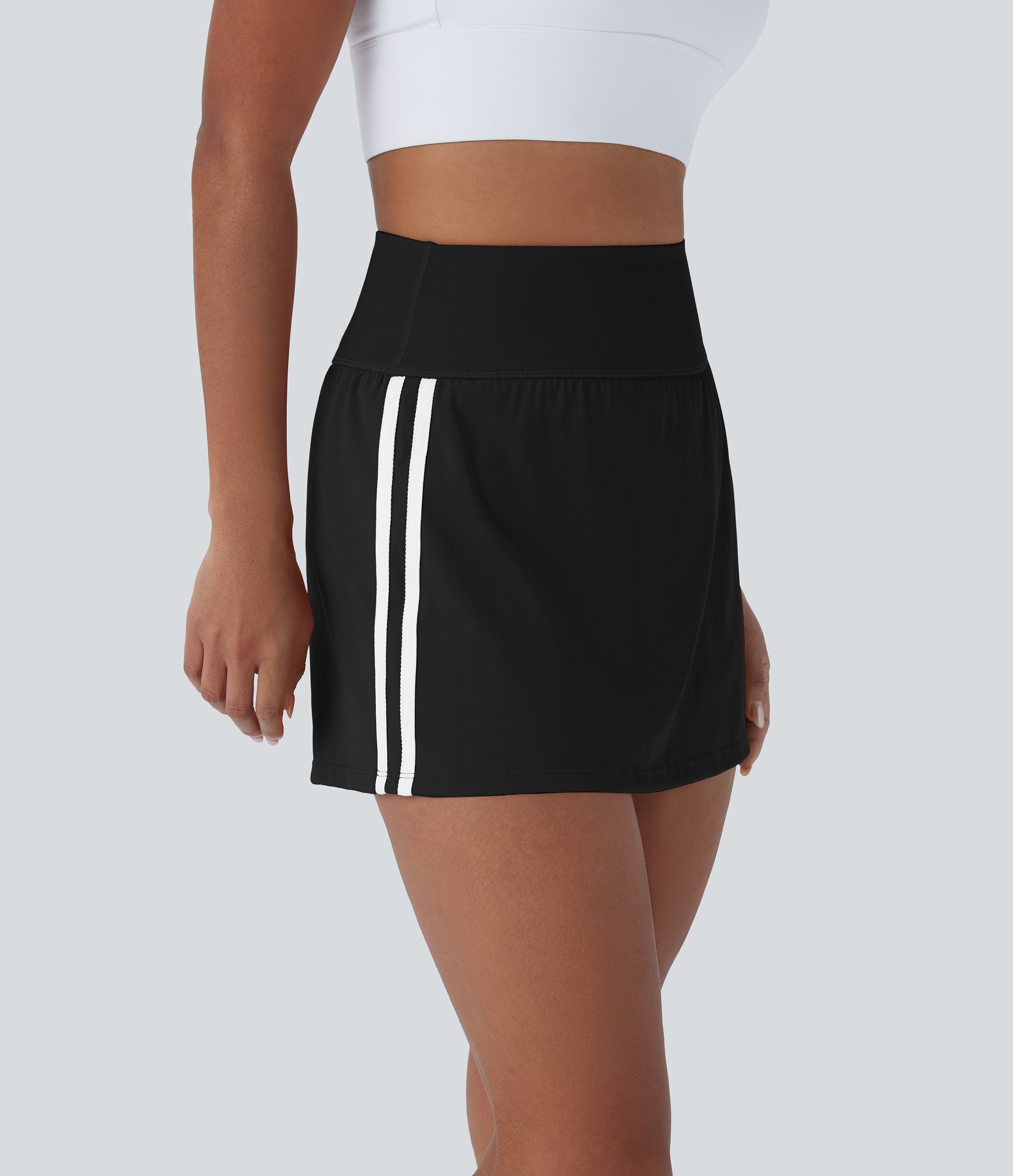 Halara Softlyzeroв„ў QuickDry SoCinched High Waisted Tummy Control 2-in-1 Side Pocket Color Block Mini Quick Dry Pickleball Skirt  - Black - XL(regular) 