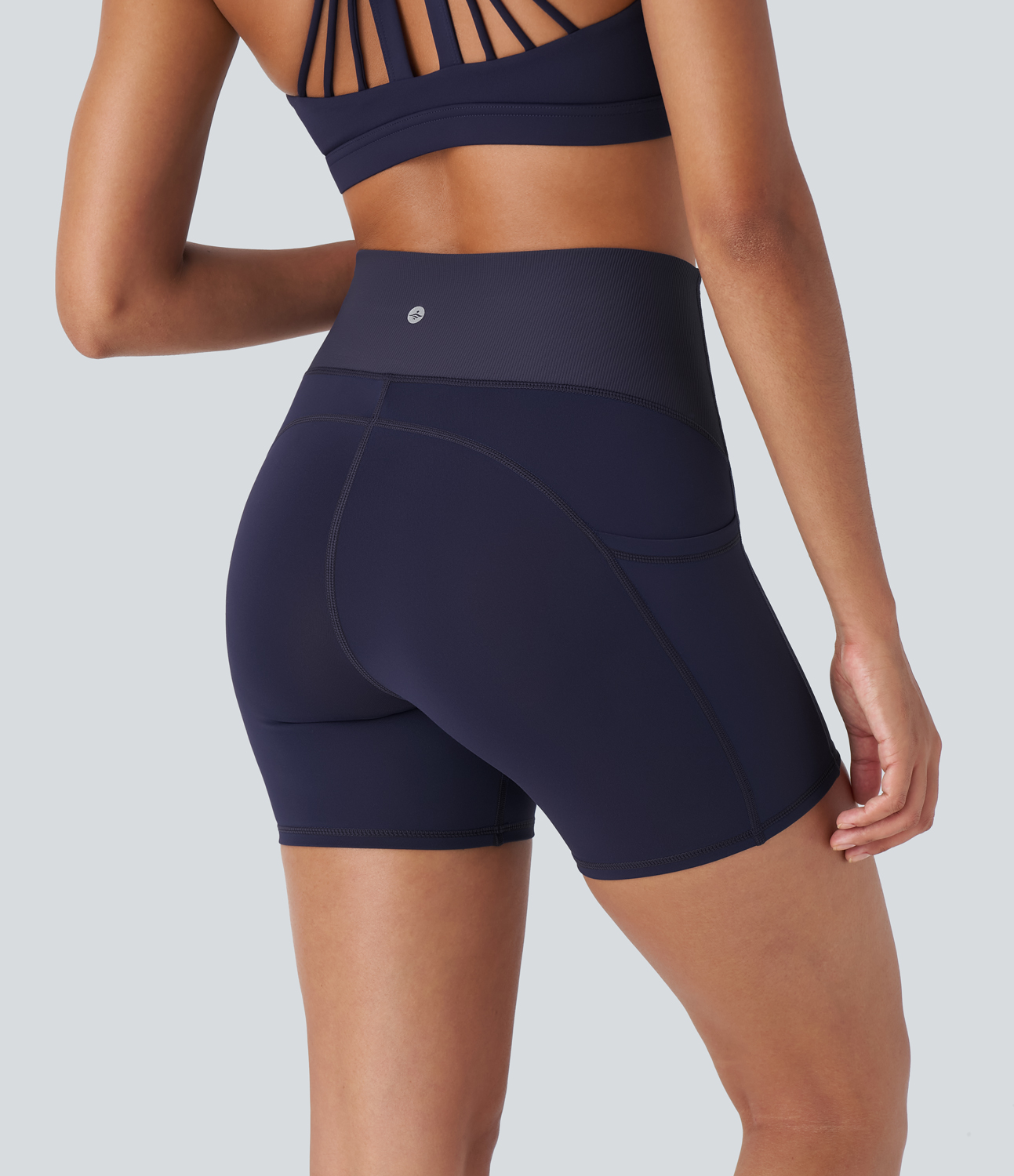 Halara SpeedWaveв„ў High Waisted Side Pockets Contrast Ribbed Quick Dry Workout Biker Shorts 5`` Gym Short - Inkling - XL booty shorts 