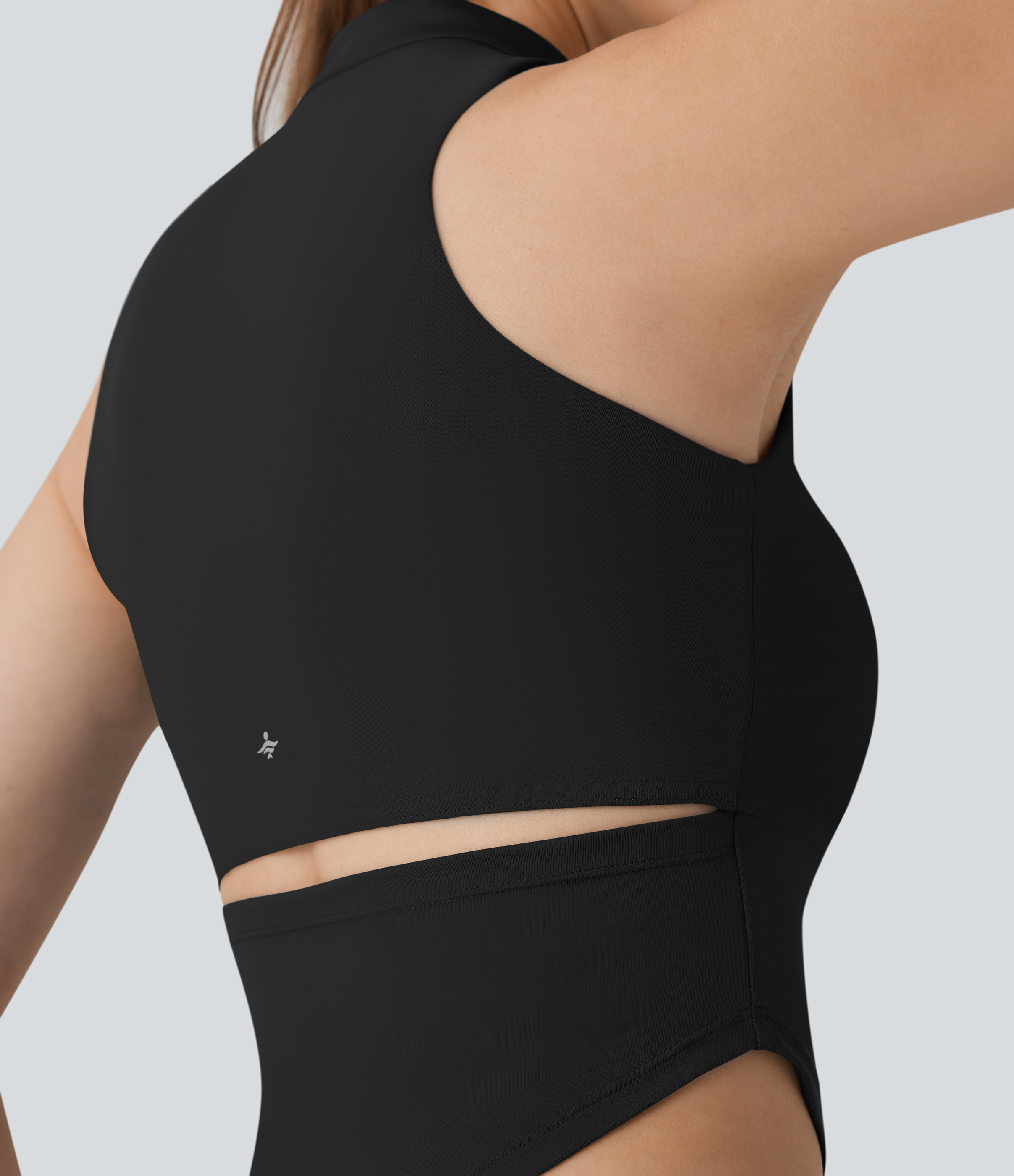 Halara Softlyzeroв„ў QuickDry Stand Collar Zipper Cut Out Curved Hem Skinny Cropped Golf Tank Top Tank Top - Black - S golf tops halter top 