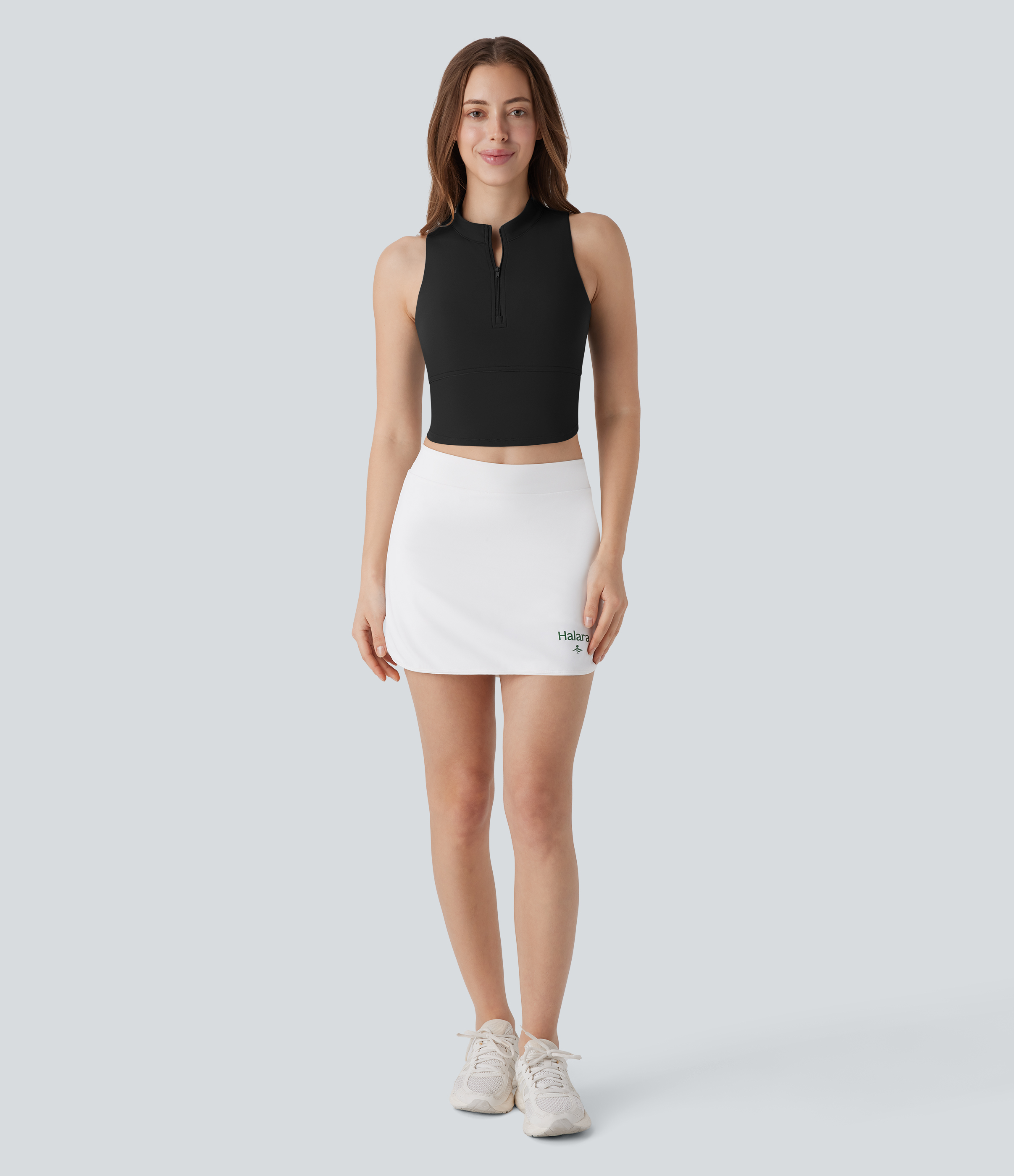 Halara Softlyzeroв„ў QuickDry Stand Collar Zipper Cut Out Curved Hem Skinny Cropped Golf Tank Top Tank Top - Black - S golf tops halter top 