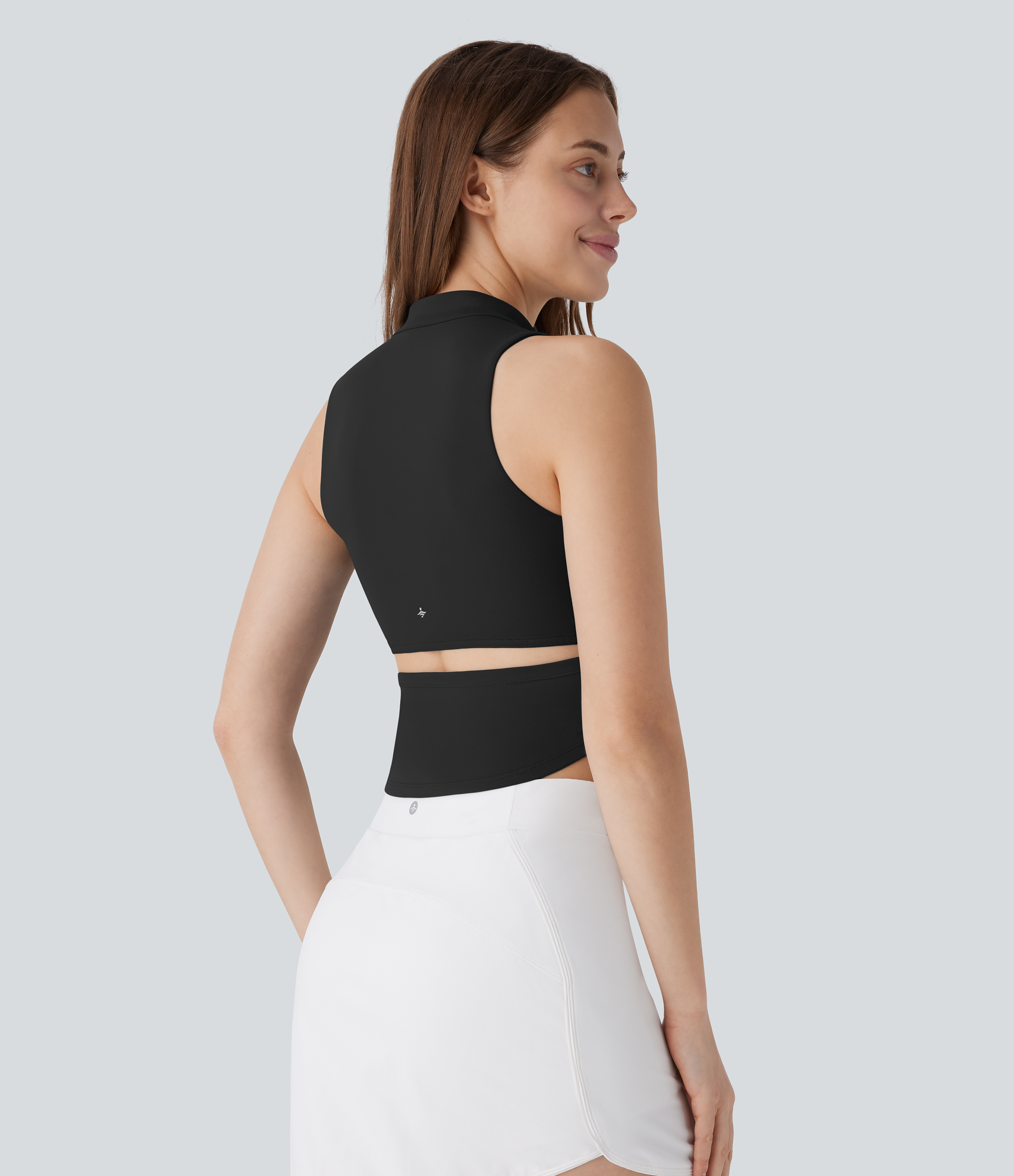 Halara Softlyzeroв„ў QuickDry Stand Collar Zipper Cut Out Curved Hem Skinny Cropped Golf Tank Top Tank Top - Black - S golf tops halter top 
