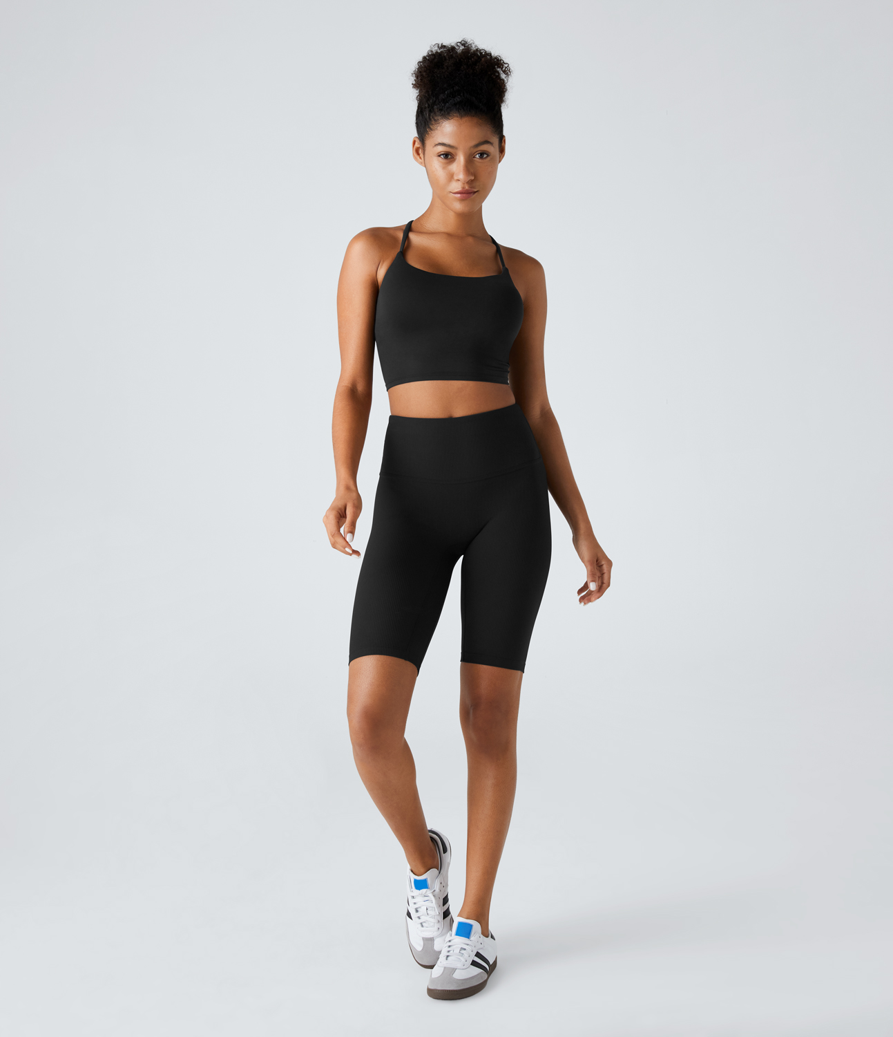 Halara Backless Crisscross Ruched Skinny Yoga Cami Top Tank Top - Black - XS golf tops halter top tunic tops sleeveless tops backless top 