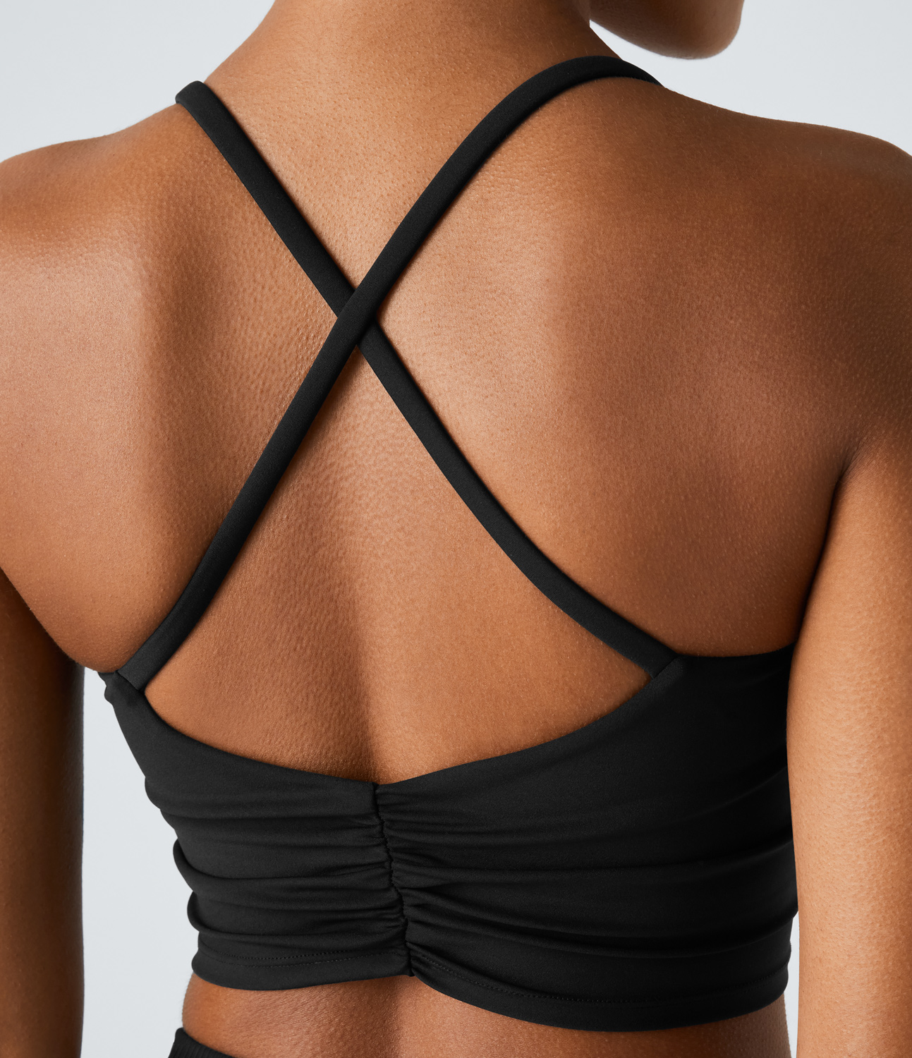Halara Backless Crisscross Ruched Skinny Yoga Cami Top Tank Top - Black - XS golf tops halter top tunic tops sleeveless tops backless top 
