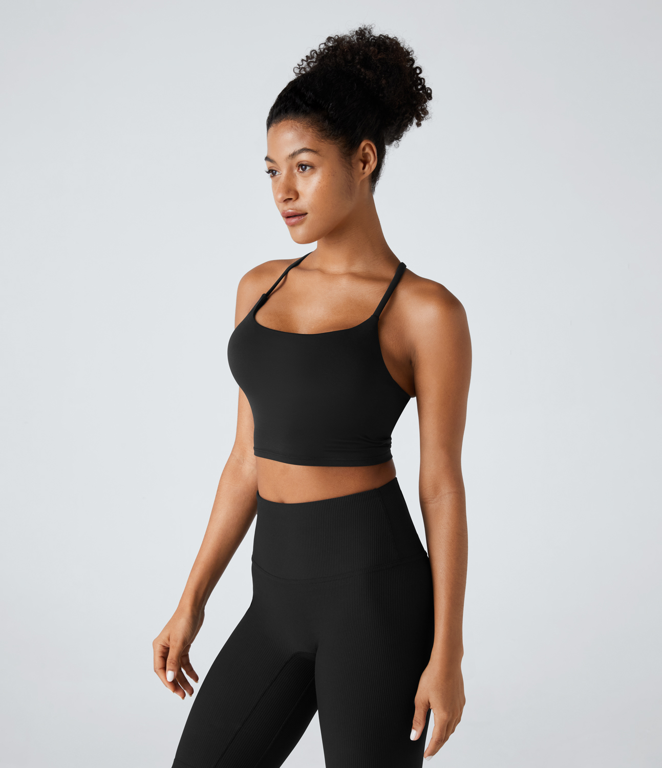 Halara Backless Crisscross Ruched Skinny Yoga Cami Top Tank Top - Black - XS golf tops halter top tunic tops sleeveless tops backless top 