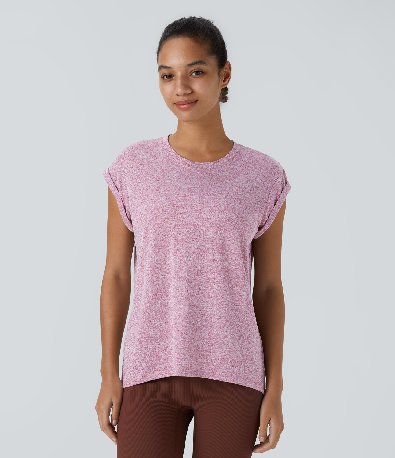 Halara Cap Sleeve Cut Out Split Hem Tie Back Sports Top  - Ash Pink - M 
