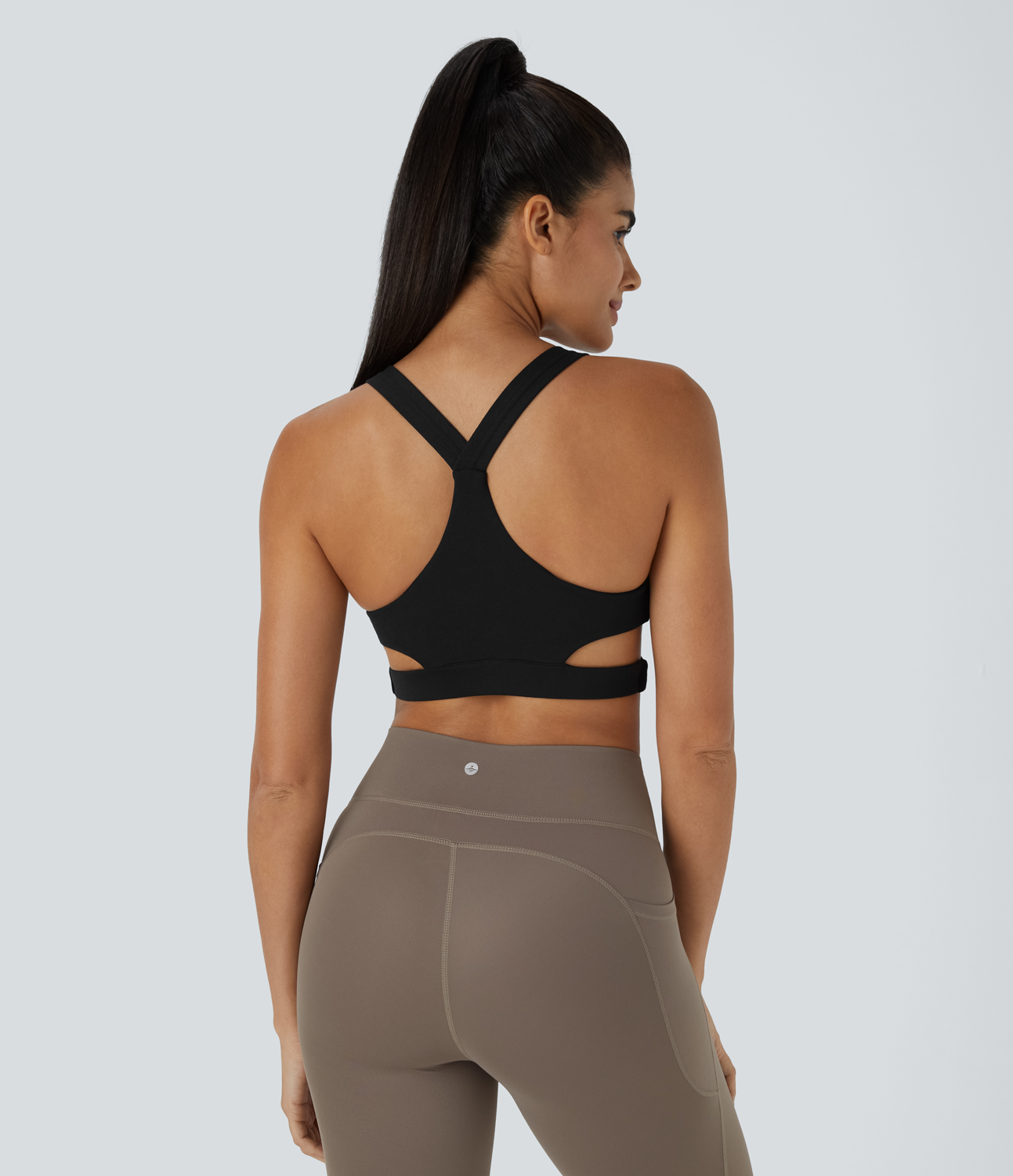 Halara Low Support Crossover Hem Cut Out Racerback Yoga Sports Bra  - Black - M push up bra strapless bra backless bra sticky bra 