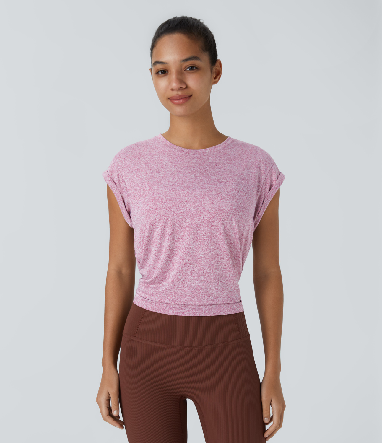 Halara Cap Sleeve Cut Out Split Hem Tie Back Sports Top  - Ash Pink - M 
