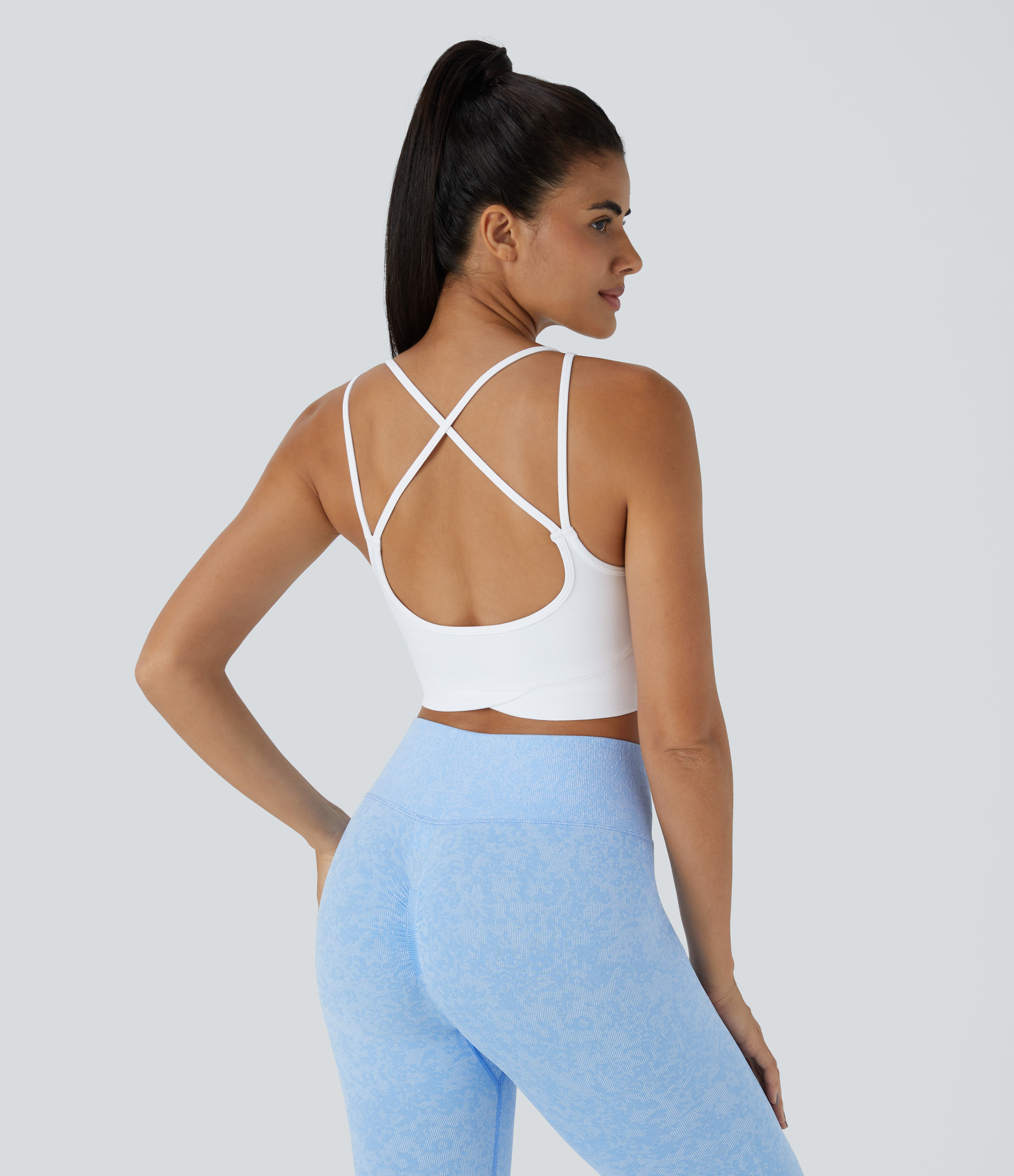 Halara Low Support Crisscross Backless Yoga Sports Bra  - White - S push up bra strapless bra backless bra sticky bra wireless bra 