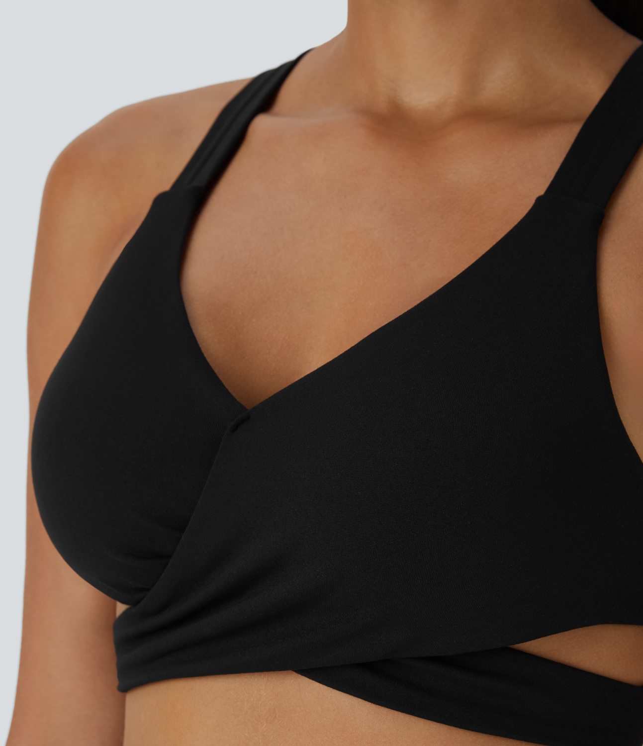 Halara Low Support Crossover Hem Cut Out Racerback Yoga Sports Bra  - Black - M push up bra strapless bra backless bra sticky bra 