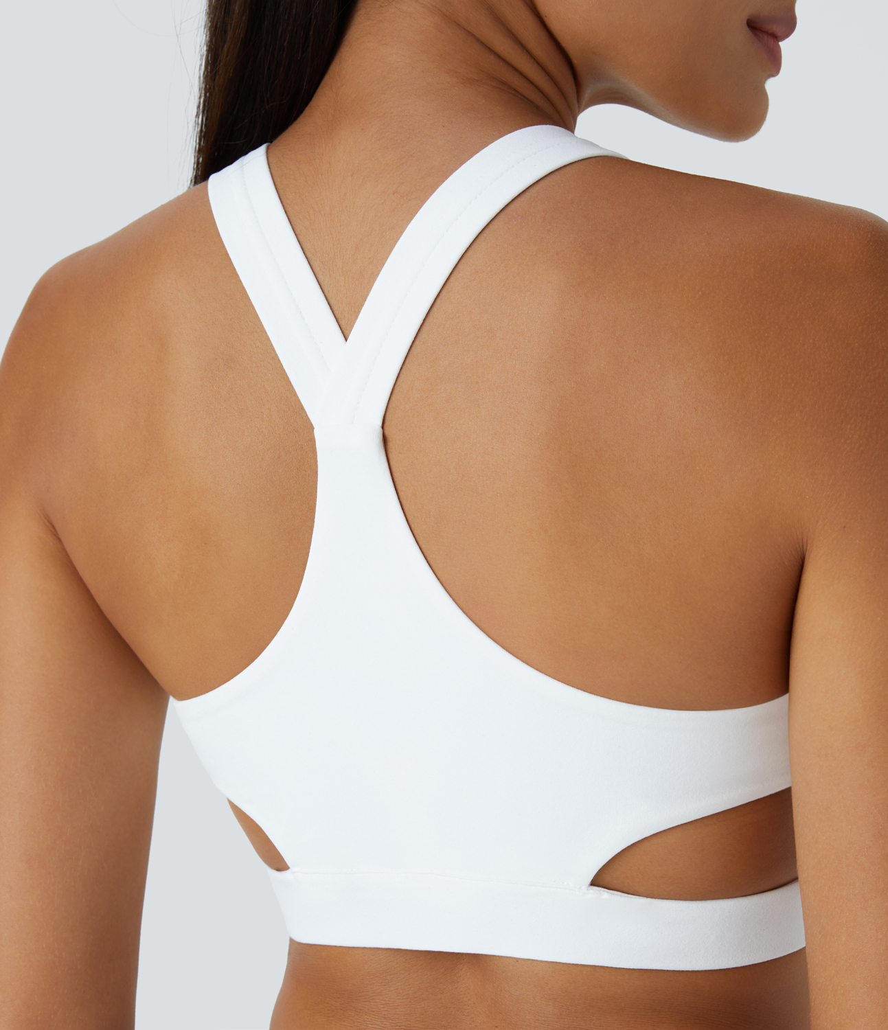 Halara Low Support Crossover Hem Cut Out Racerback Yoga Sports Bra - White - L