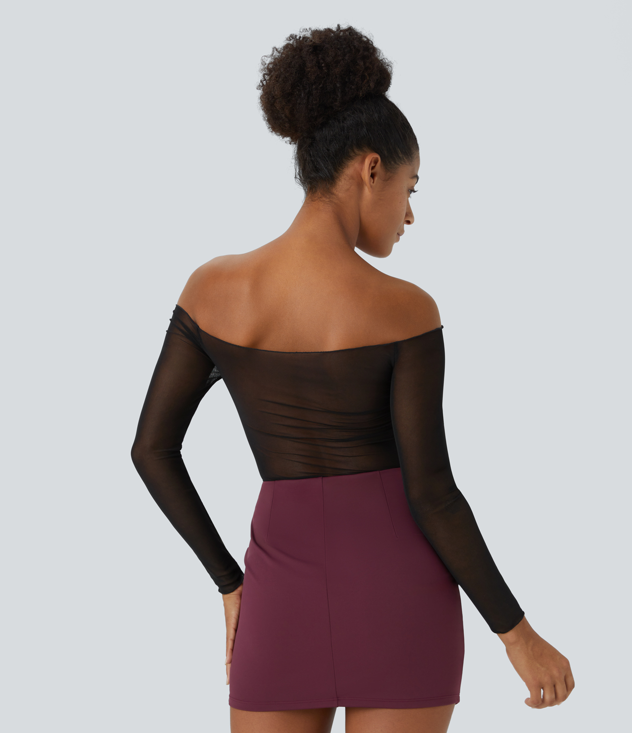 Halara Sheer Mesh Off Shoulder Chest Ruched Party Top Tank Top - Black - S golf tops halter top tunic tops sleeveless tops backless top 