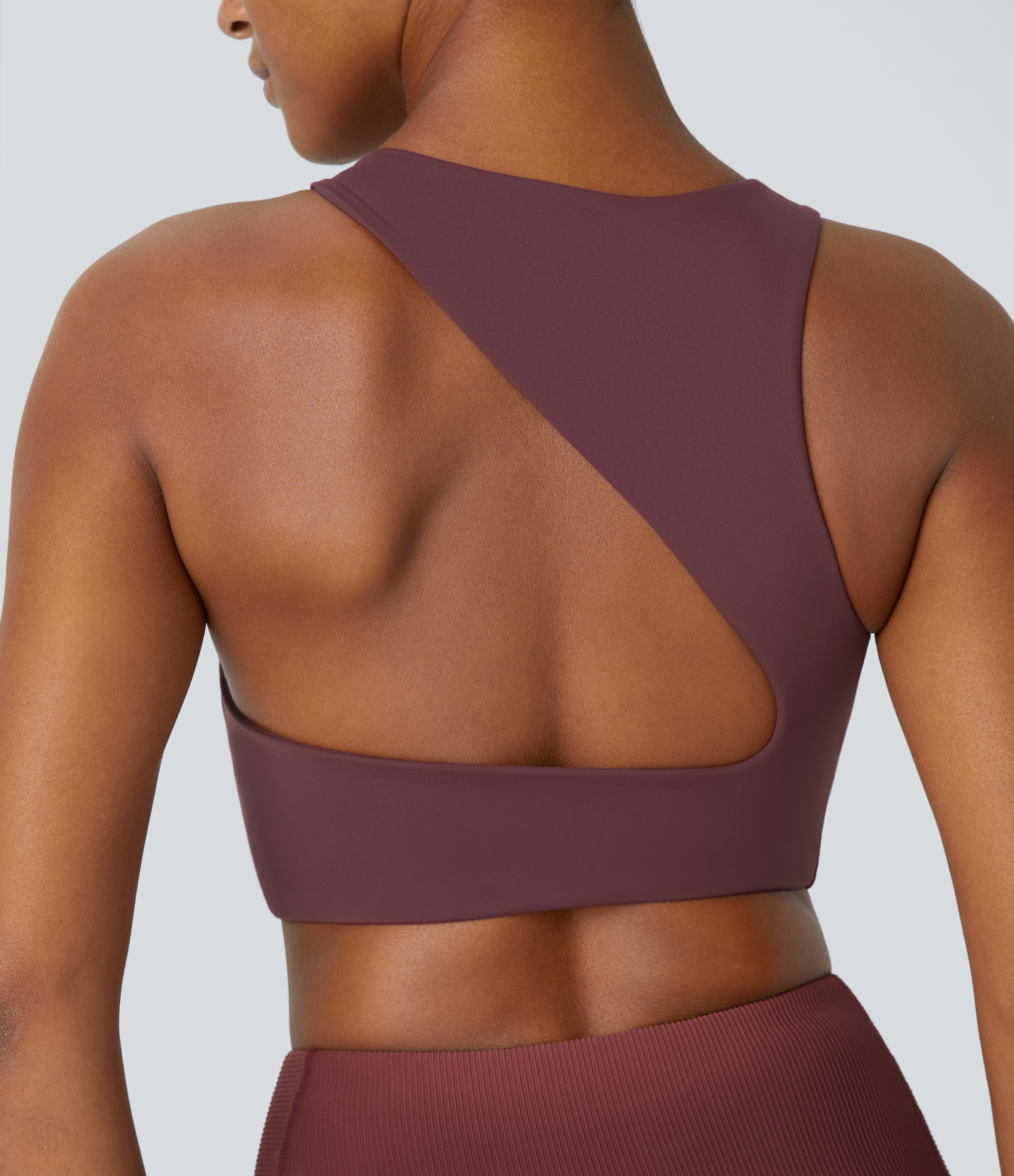 Halara Softlyzeroв„ў Plush Low Support  Asymmetric Backless Yoga Sports Bra  - Red Mahogany - L push up bra strapless bra backless bra 