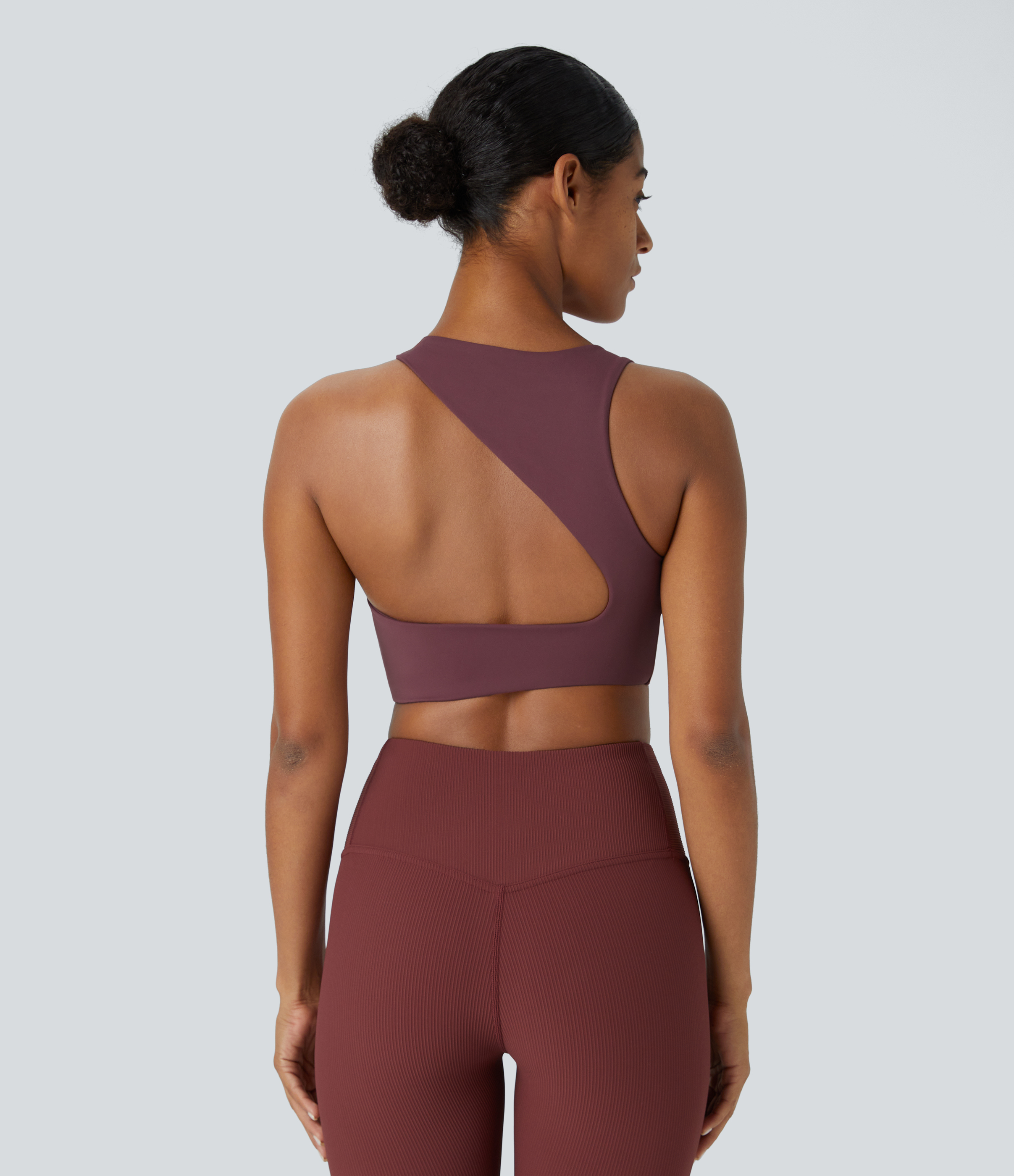 Halara Softlyzeroв„ў Plush Low Support  Asymmetric Backless Yoga Sports Bra  - Red Mahogany - L push up bra strapless bra backless bra 