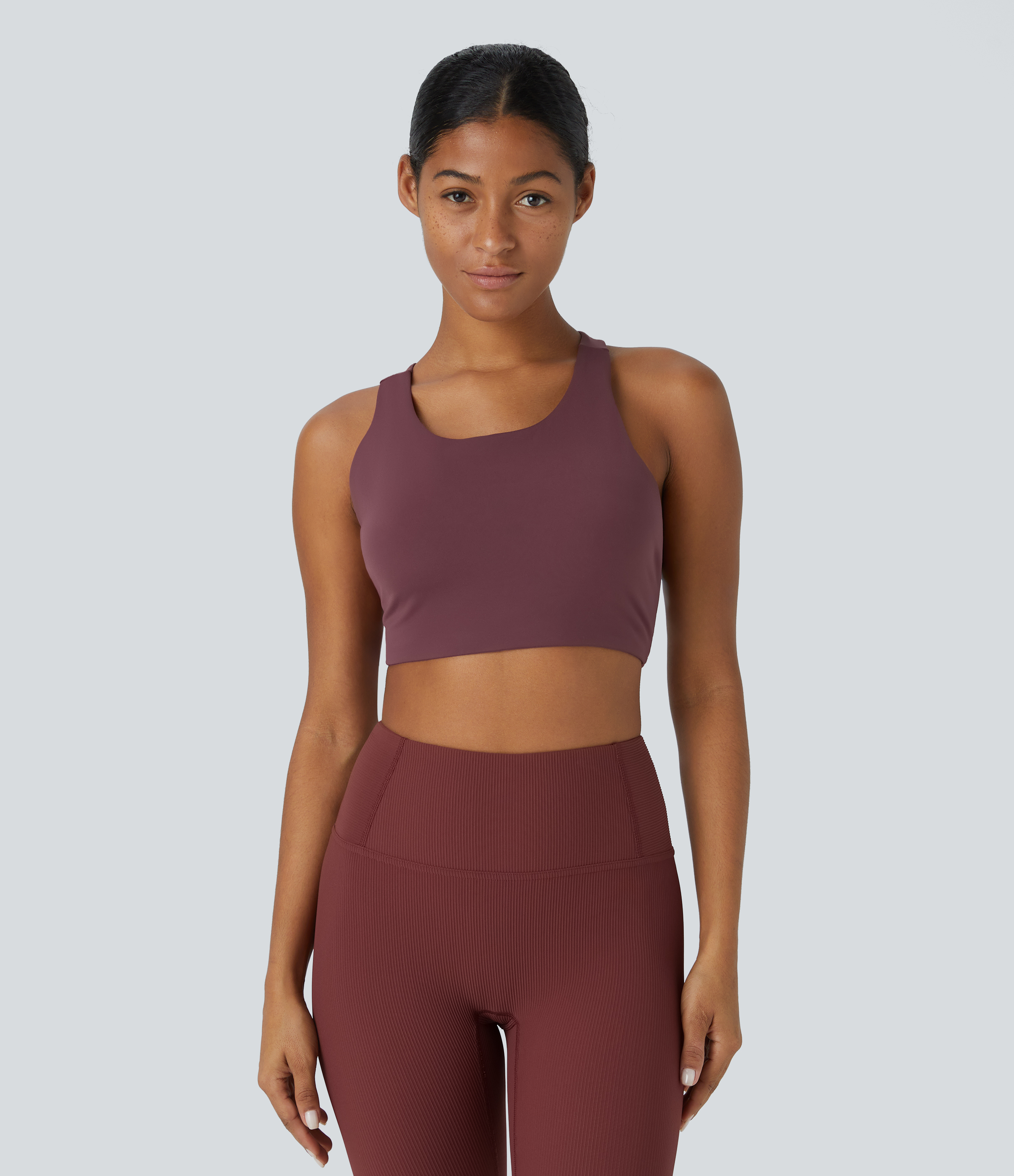 Halara Softlyzeroв„ў Plush Low Support  Asymmetric Backless Yoga Sports Bra  - Red Mahogany - L push up bra strapless bra backless bra 