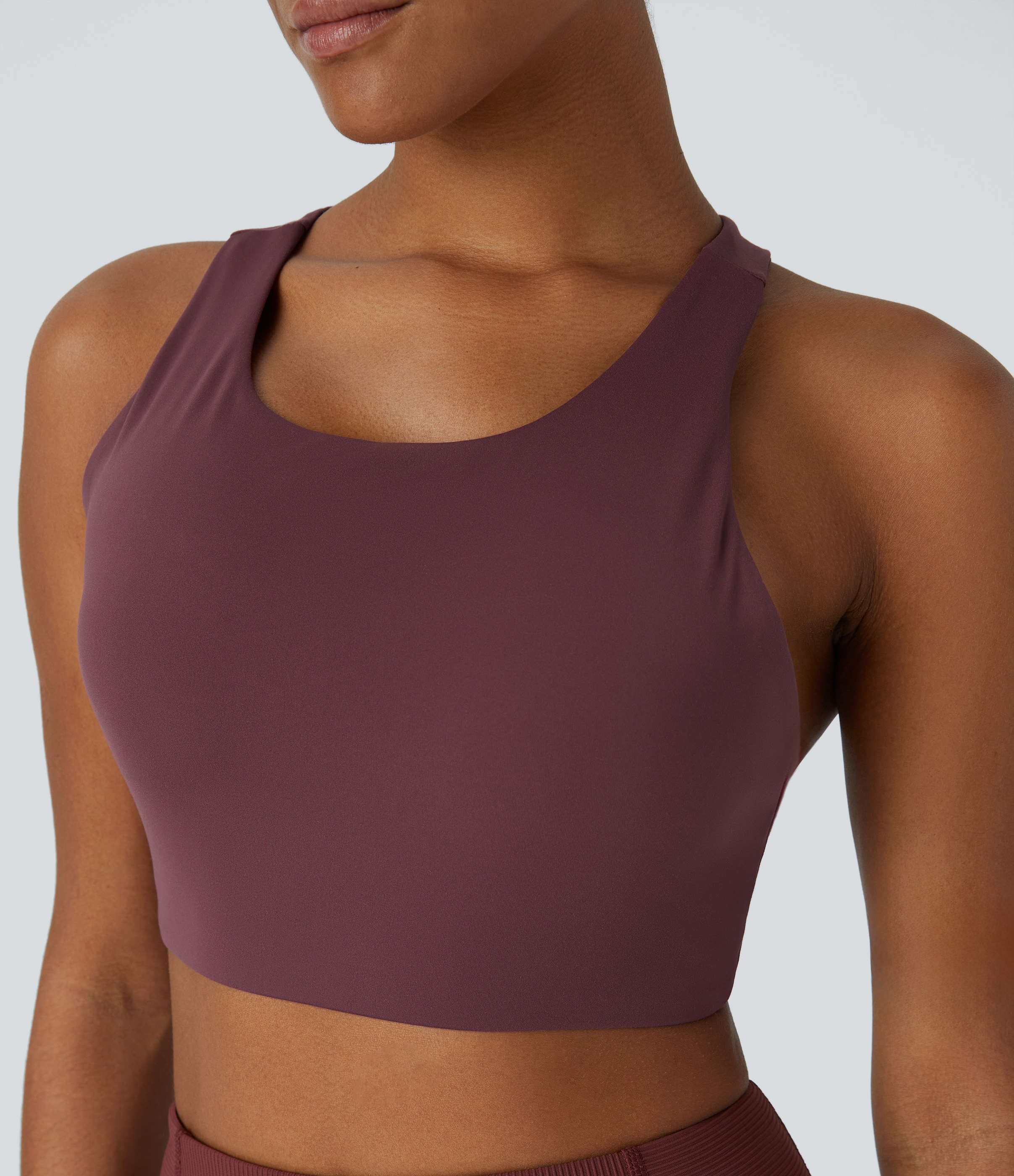 Halara Softlyzeroв„ў Plush Low Support  Asymmetric Backless Yoga Sports Bra  - Red Mahogany - L push up bra strapless bra backless bra 
