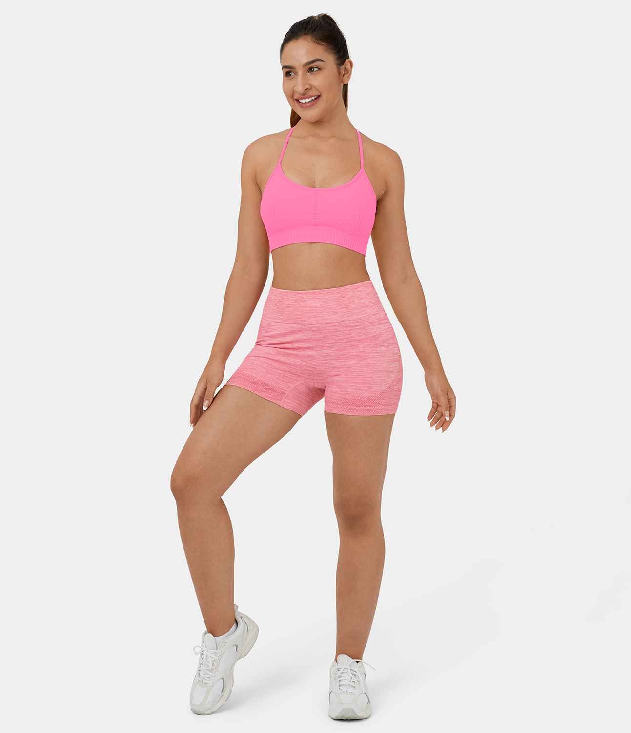 Halara Seamless Flow High Waisted Butt Lifting Ruched Deep Dye Yoga Biker Shorts 3.5``  - Mottled Rose Pink - M biker shorts women 
