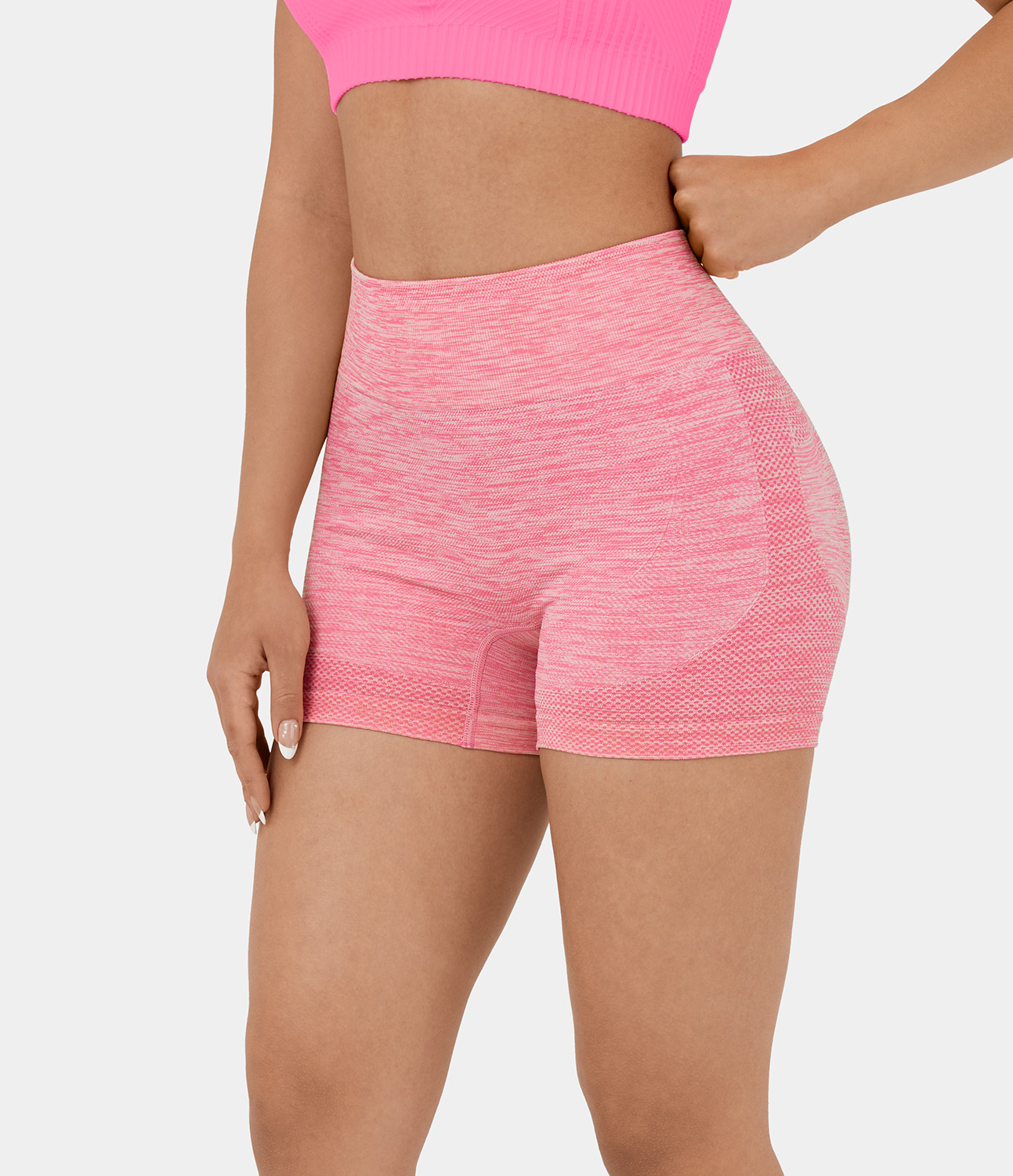 Halara Seamless Flow High Waisted Butt Lifting Ruched Deep Dye Yoga Biker Shorts 3.5``  - Mottled Rose Pink - M biker shorts women 