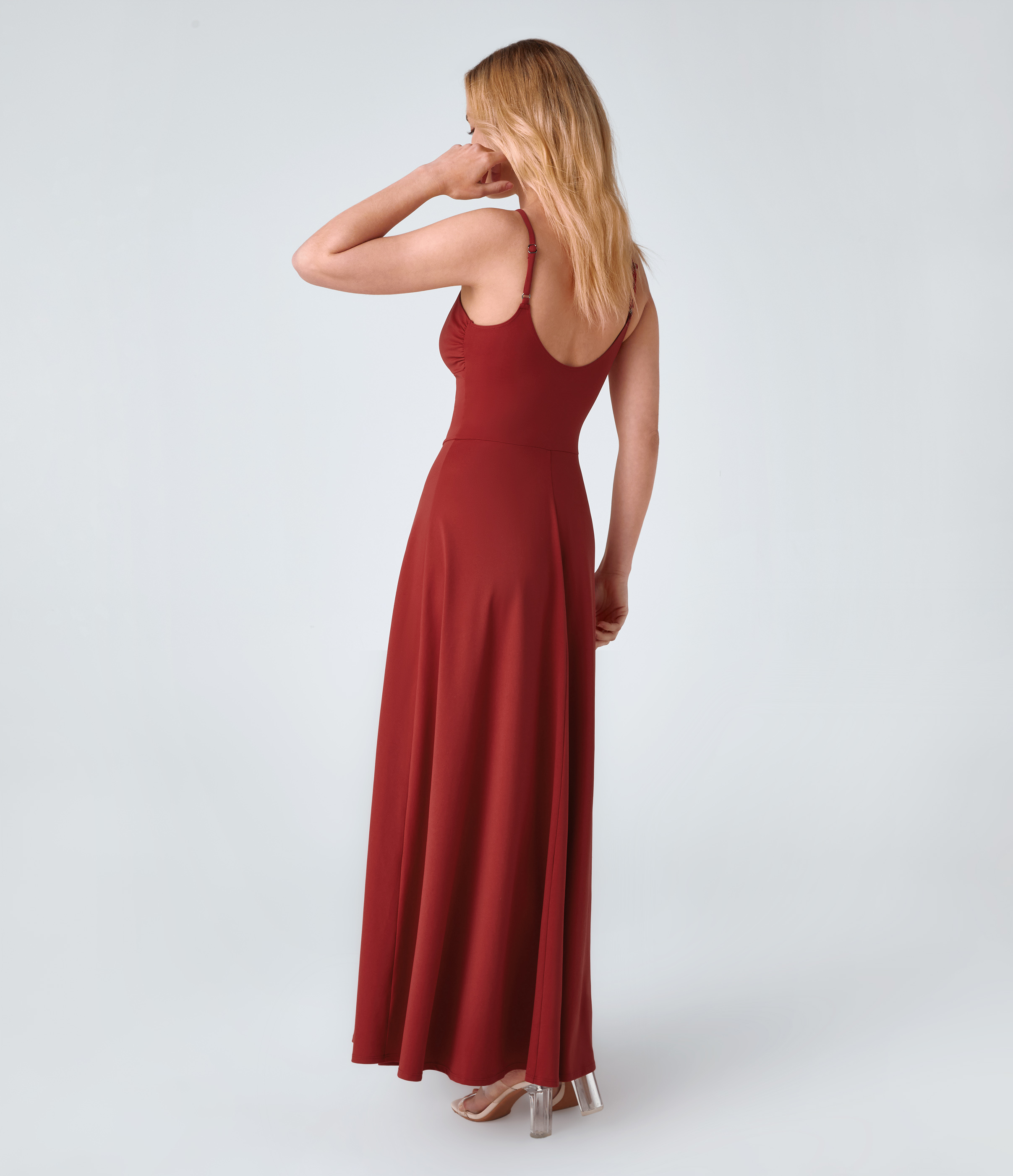 Halara Adjustable Strap U Back Backless Twisted Flare Flowy Maxi Slip Resort Dress Casual Dress - Emboldened - L slip dress beach dress 