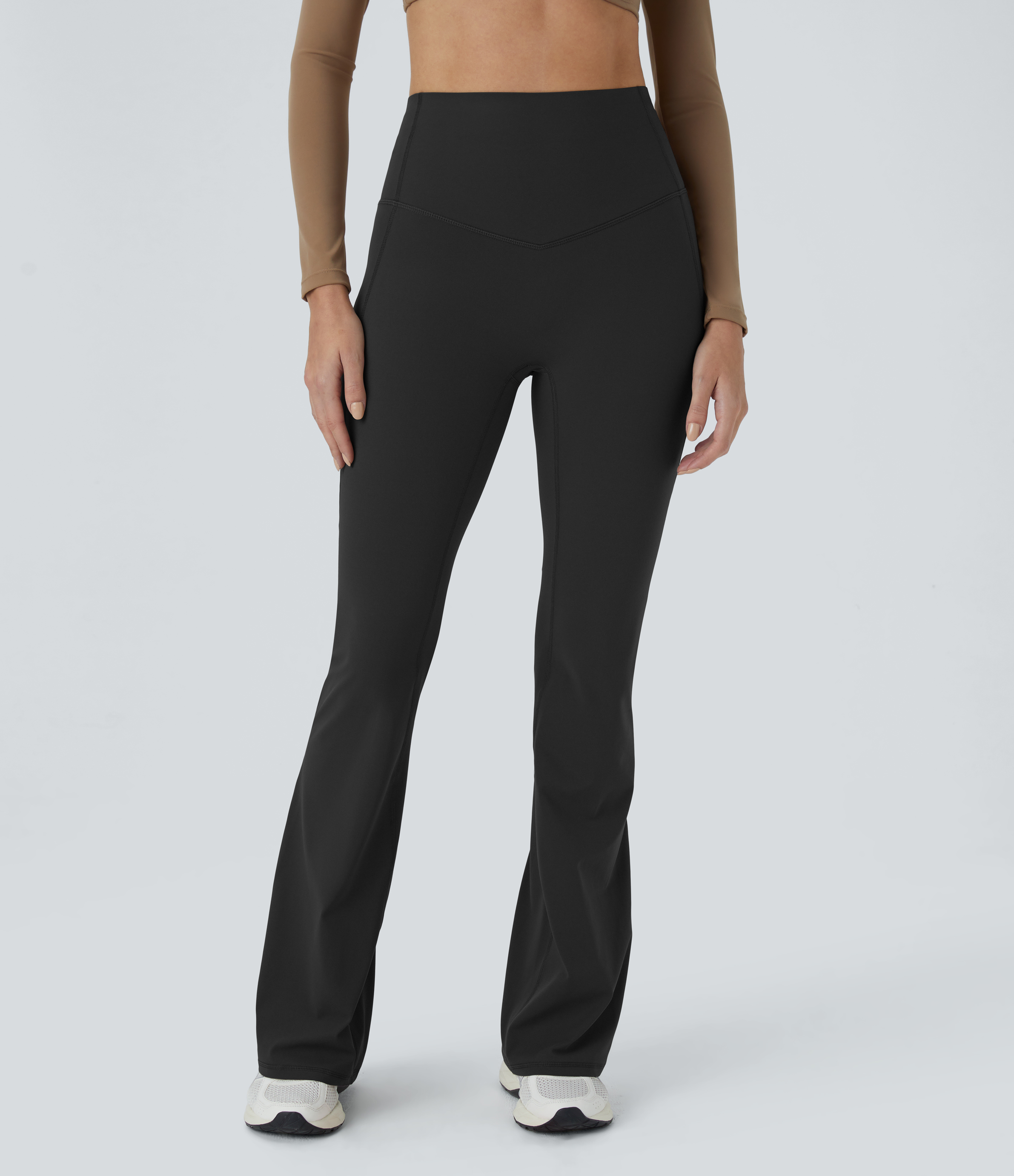 Halara SoCinched High Waisted Tummy Control Shaping Yoga UltraSculpt Flare Leggings  - Black - M(regular) gym leggings leggings with pockets 