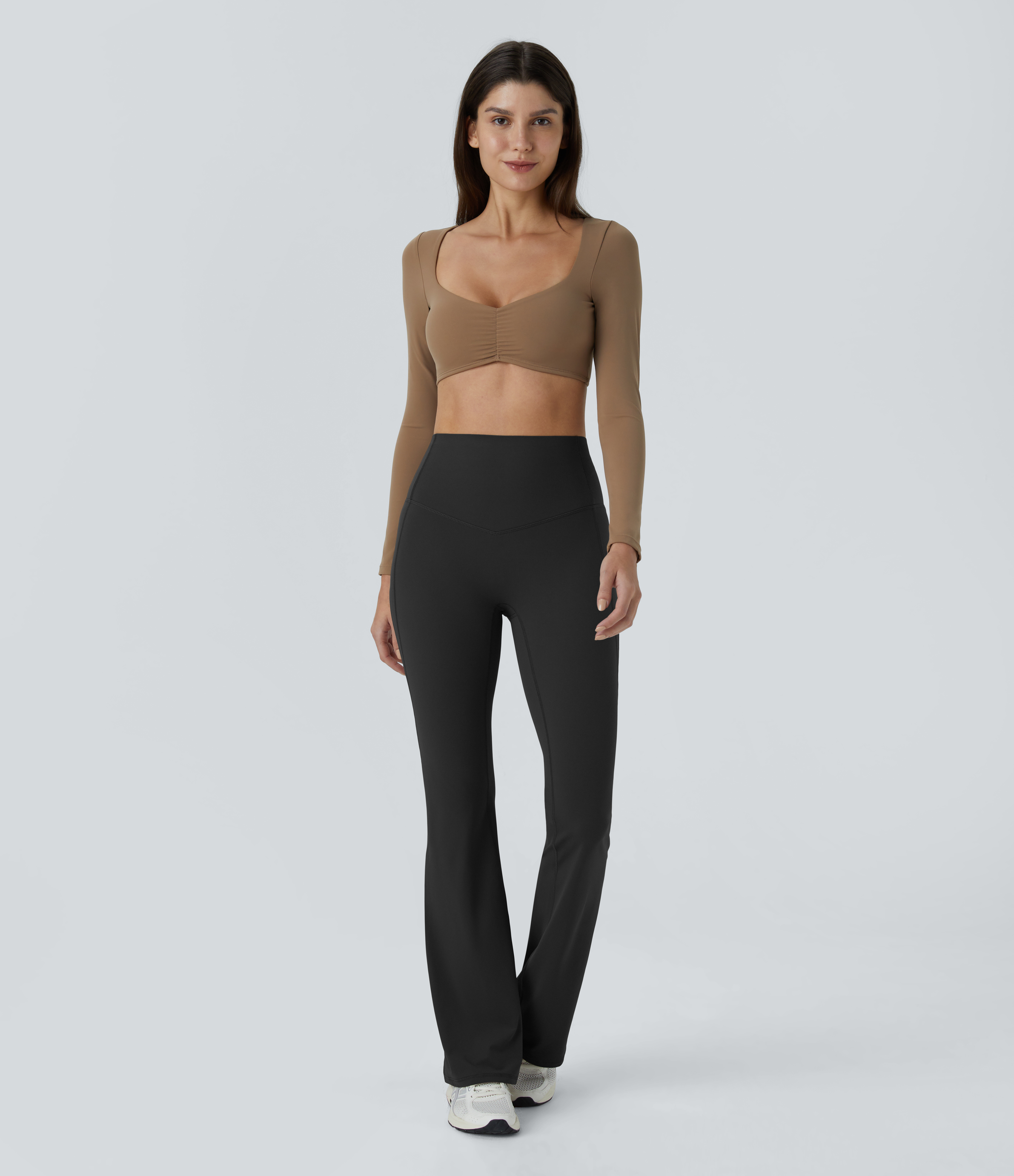 Halara SoCinched High Waisted Tummy Control Shaping Yoga UltraSculpt Flare Leggings  - Black - M(regular) gym leggings leggings with pockets 