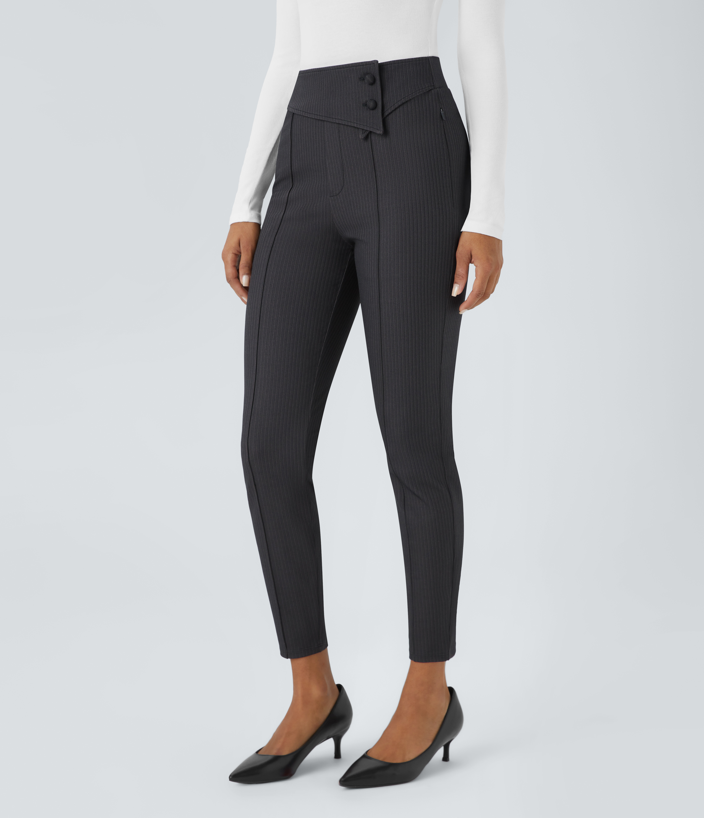Halara Foldover High Waisted Side Zipper Pocket Herringbone Work Leggings  - Blue Graphite - XS(7/8) 