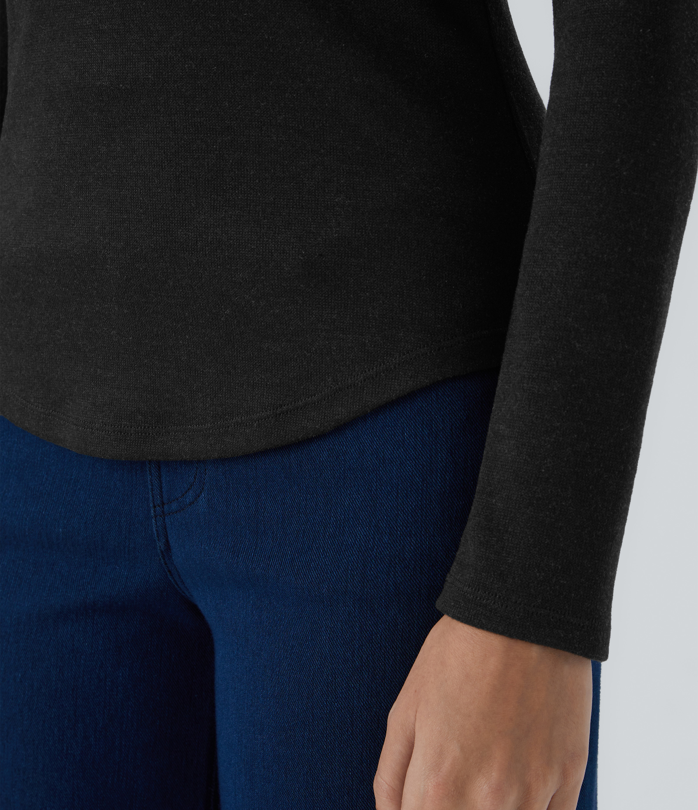 Halara Crossover High Neck Long Sleeve Curved Hem Casual Top Tank Top - Black - L golf tops halter top tunic tops sleeveless tops 