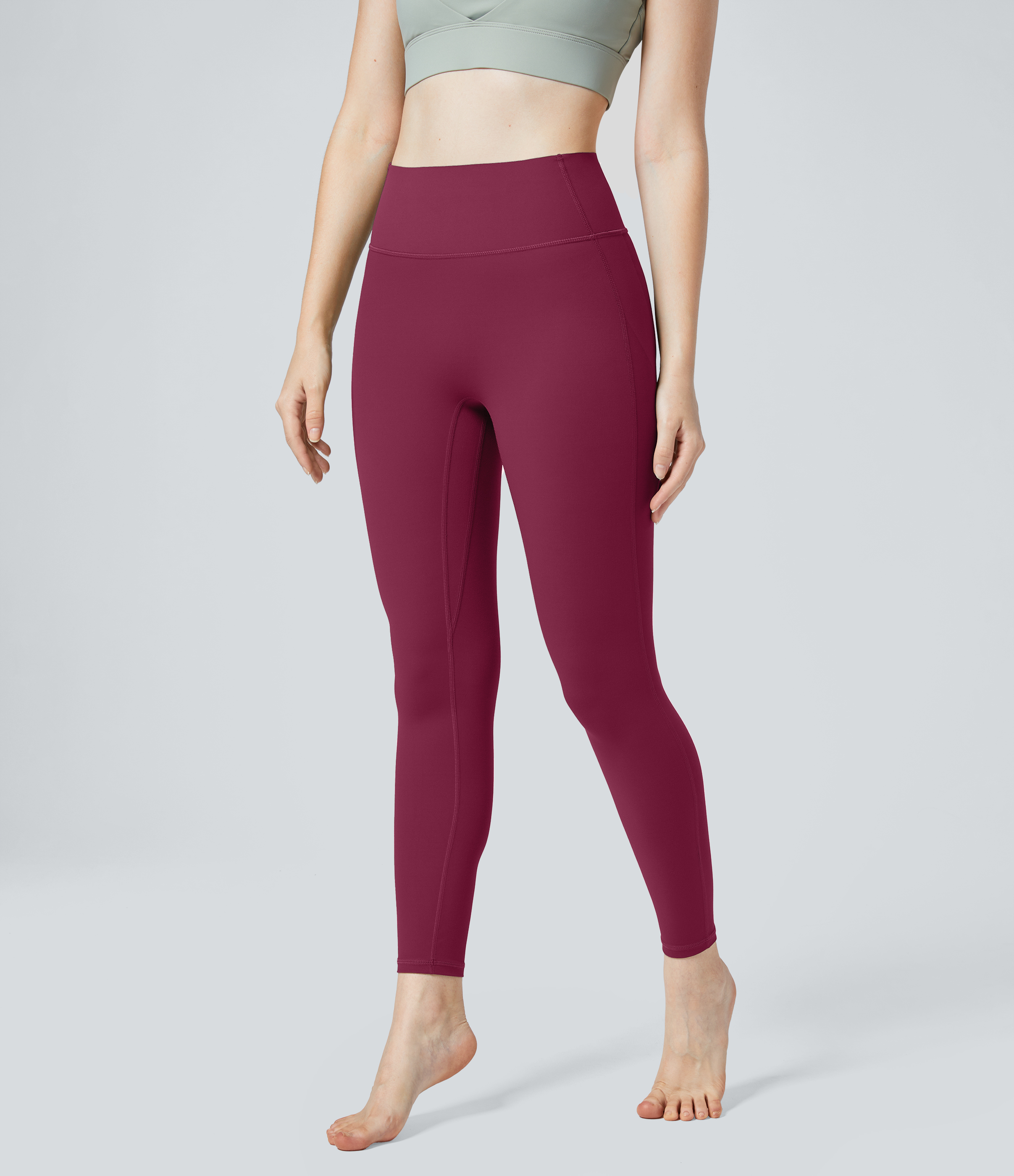 Halara UltraSculpt High Waisted Ruched Tummy Control Butt Lifting Yoga 7/8 Leggings  - Red Plum - S(7/8) gym leggings leggings with pockets 