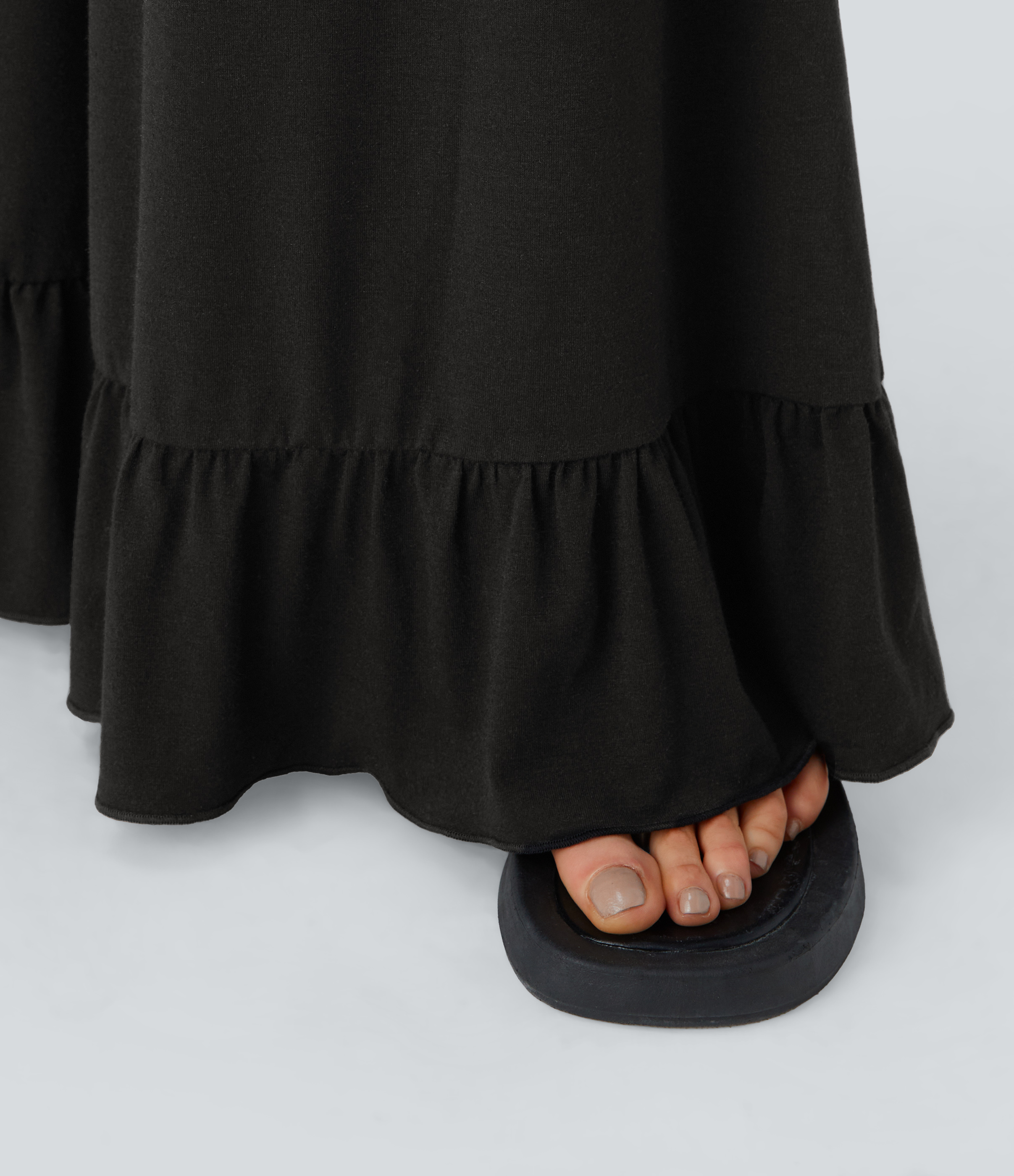 Halara High Waisted Drawstring Side Pocket Ruffle Wide Leg Casual Pants  - Black - M(regular) sweatpants jogger pants stacked sweatpants 