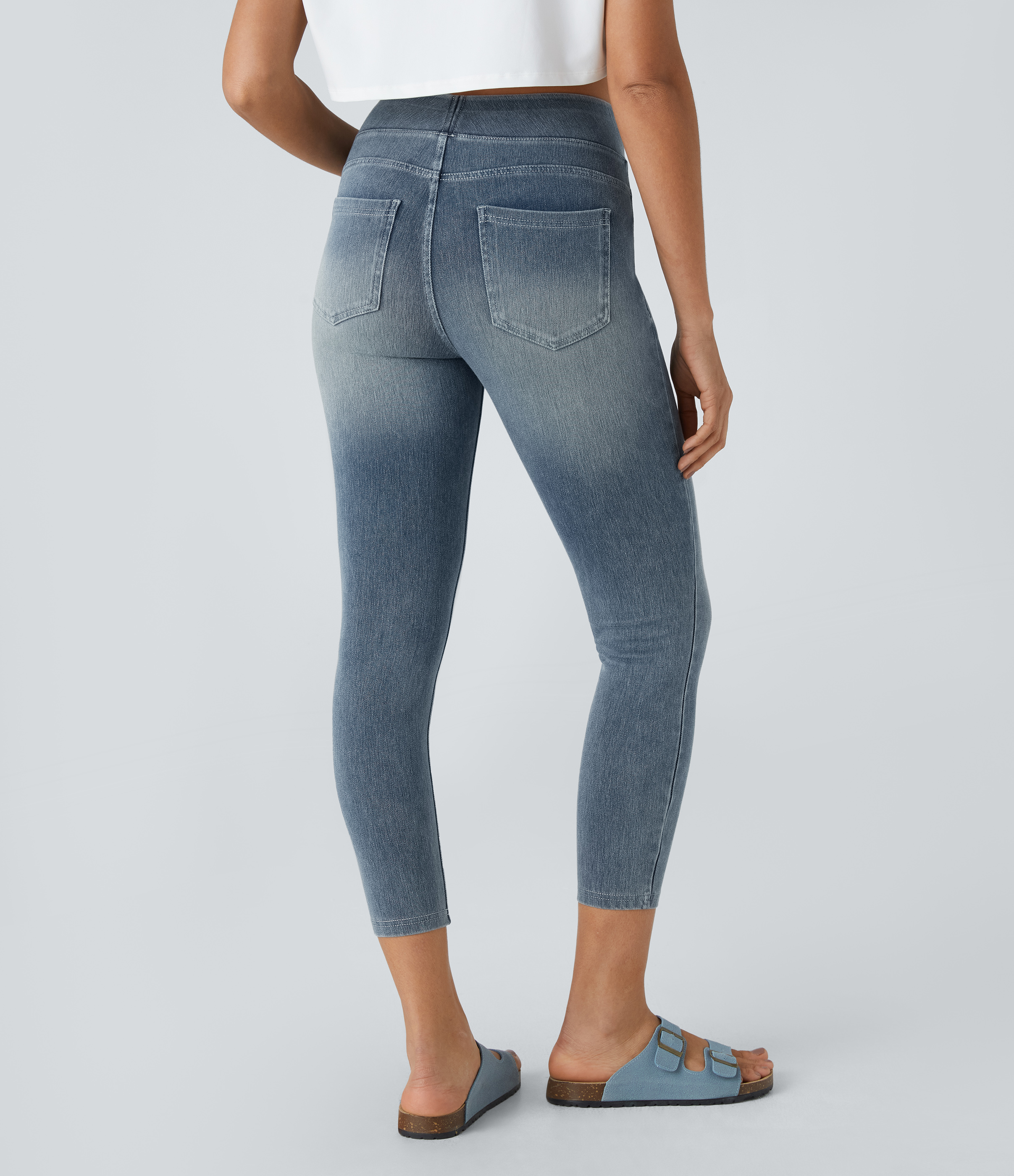Halara HalaraMagicв„ў High Waisted Back Pocket Stretchy Knit Denim Casual Leggings  - Modern Blue Denim - XS(7/8) 