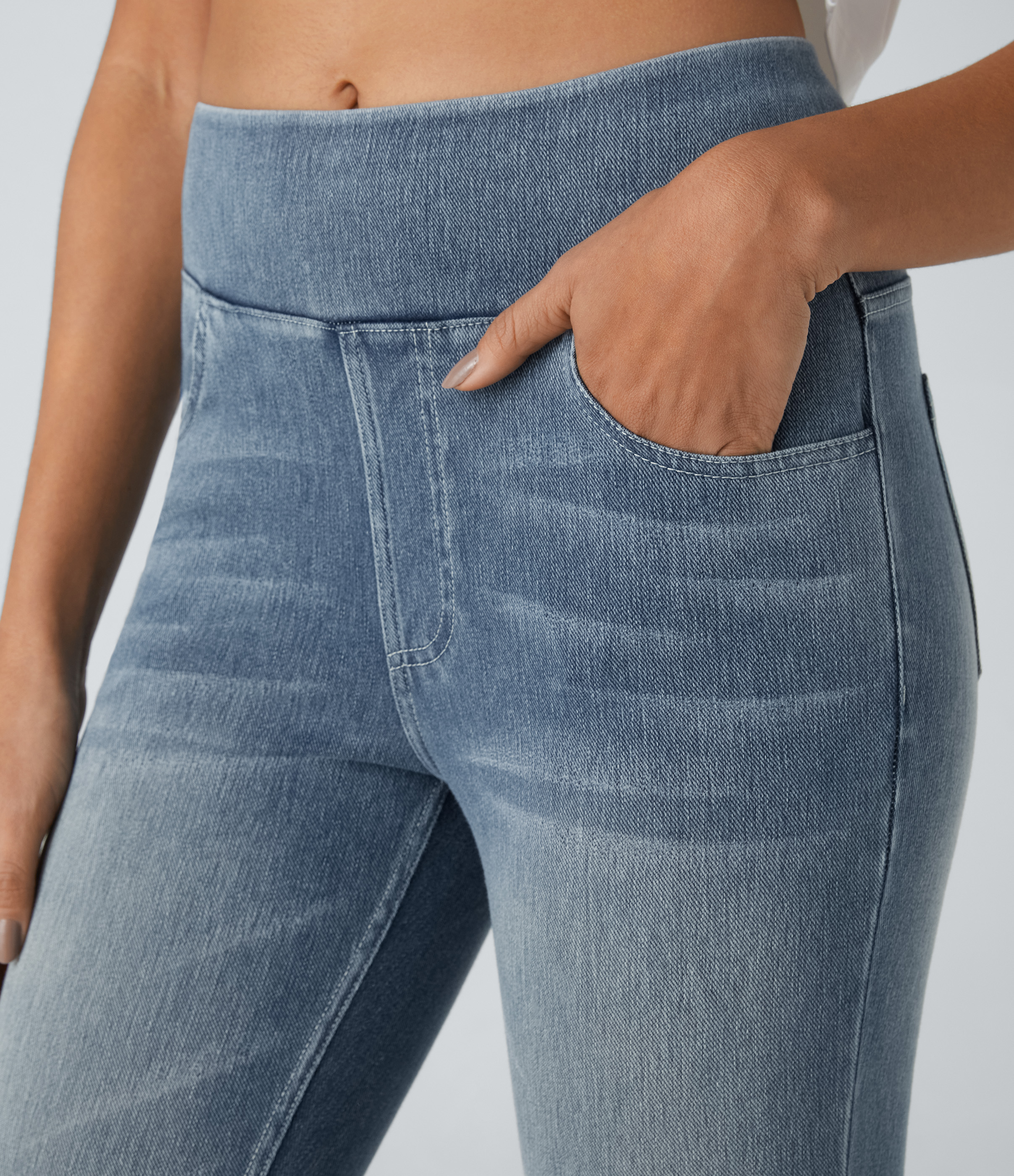 Halara HalaraMagicв„ў High Waisted Back Pocket Stretchy Knit Denim Casual Leggings  - Modern Blue Denim - XS(7/8) 