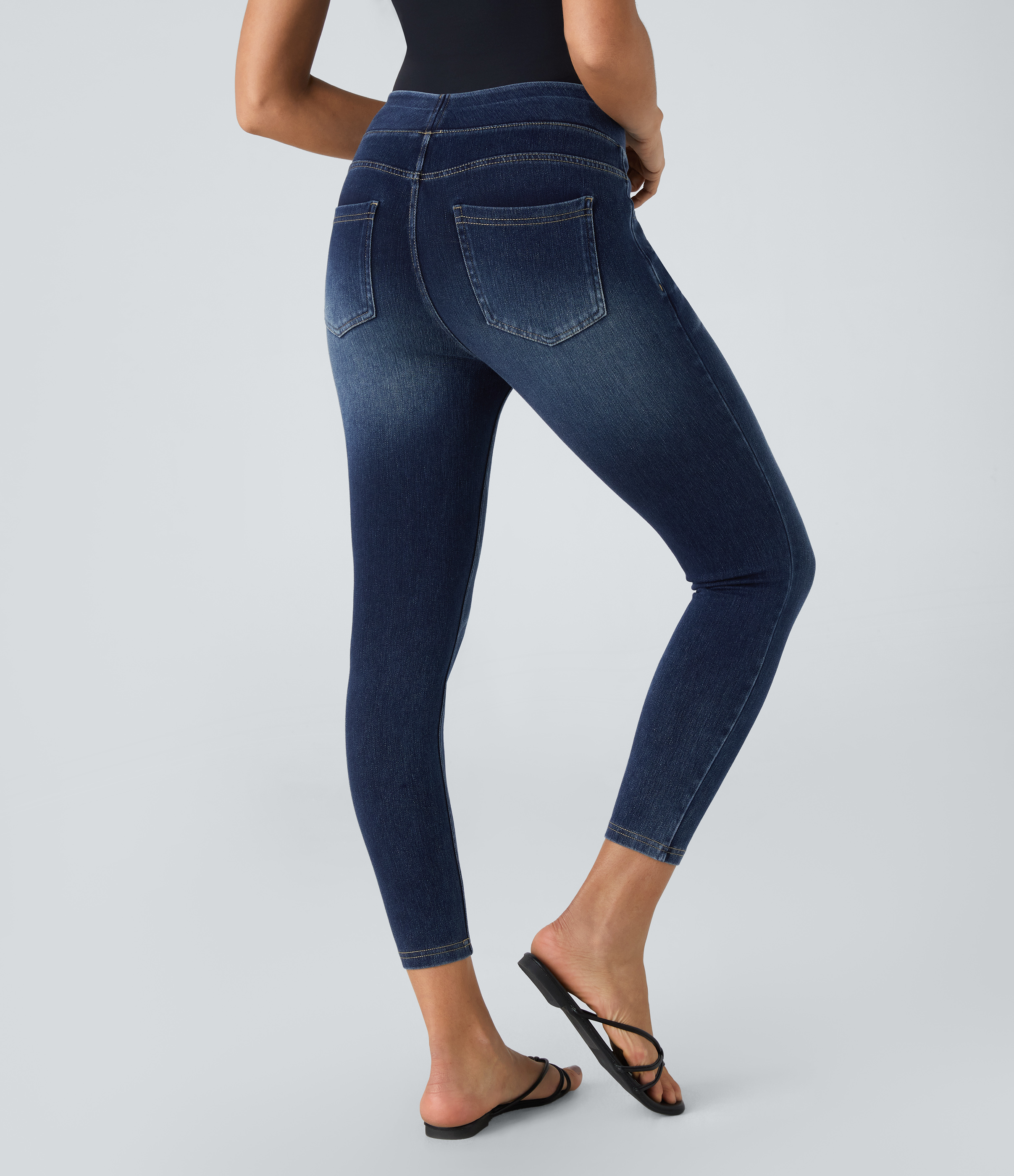 Halara HalaraMagicв„ў High Waisted Back Pocket Stretchy Knit Denim Casual 7/8 Leggings  - Denim Lake Blue - XL 
