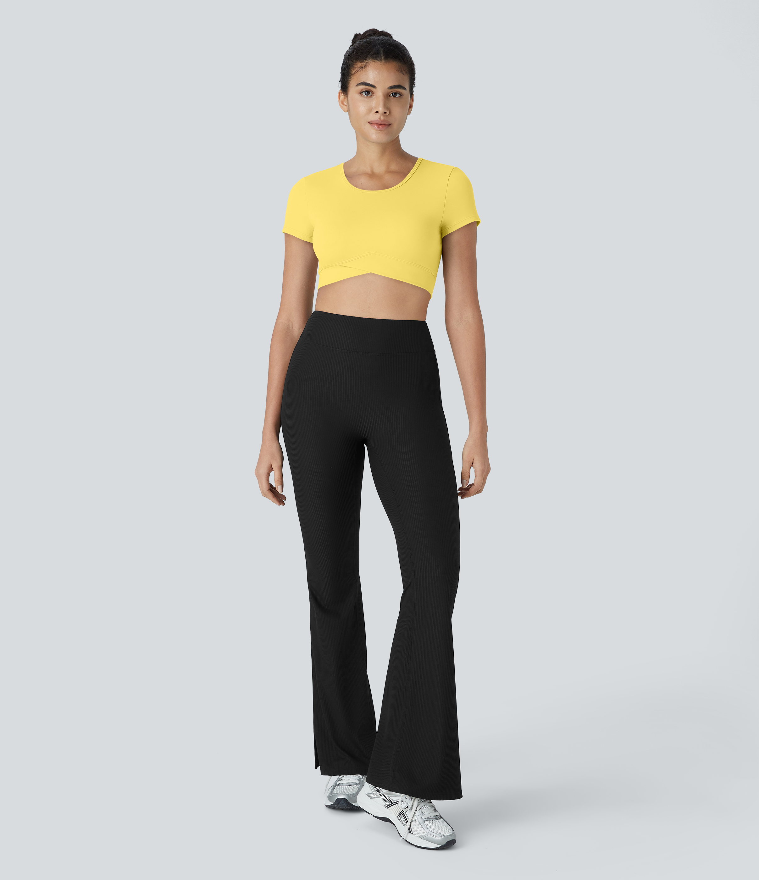 Halara Softlyzeroв„ў Plush Crossover Hem Cropped Sports Top  - Crisp Yellow - XS 