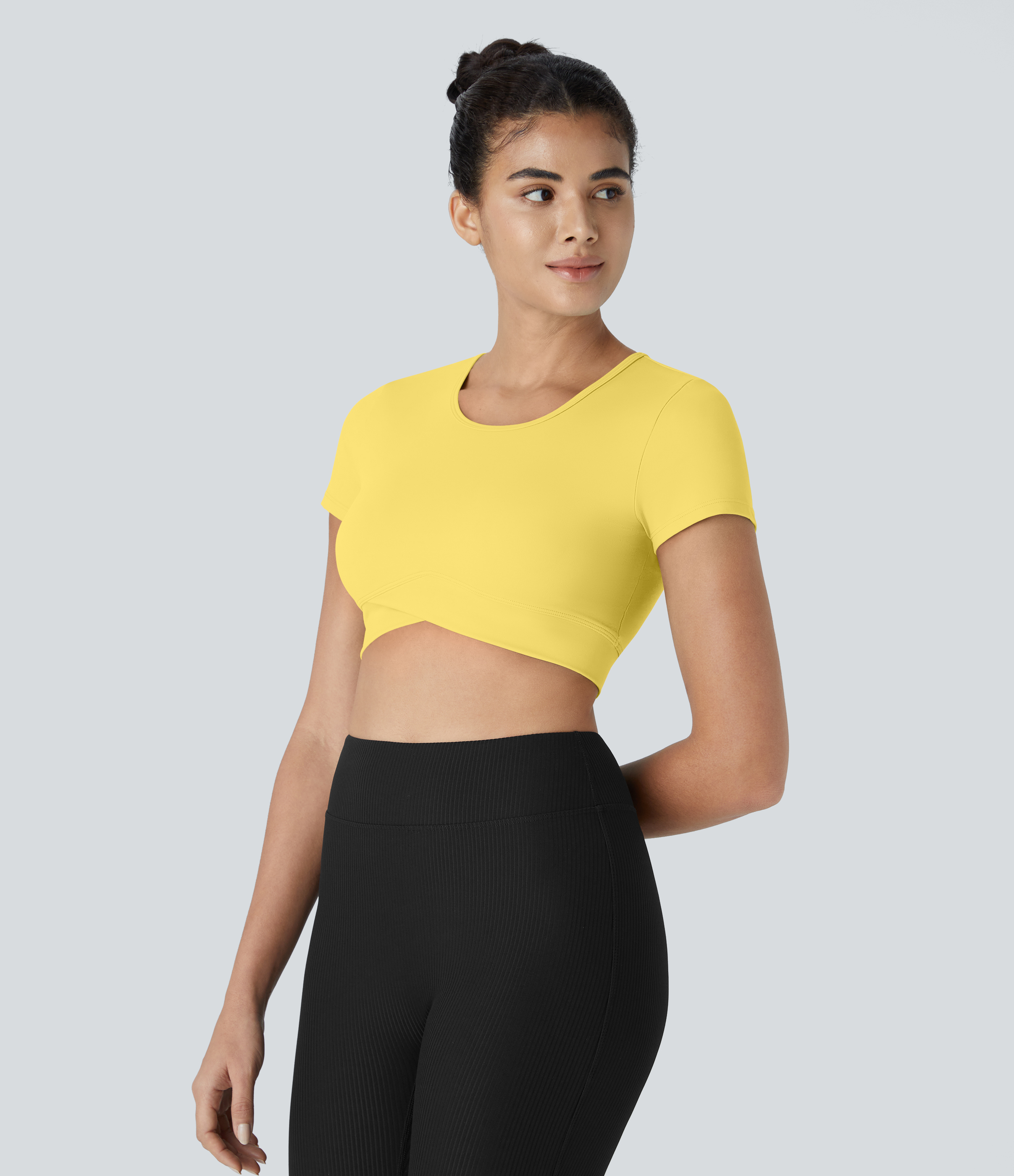 Halara Softlyzeroв„ў Plush Crossover Hem Cropped Sports Top  - Crisp Yellow - XS 