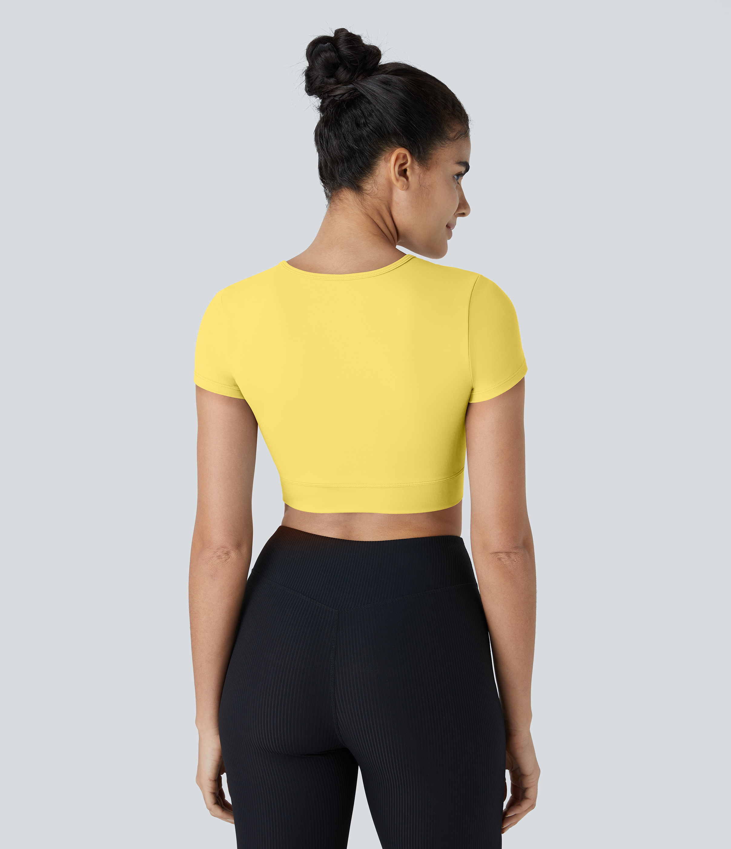Halara Softlyzeroв„ў Plush Crossover Hem Cropped Sports Top  - Crisp Yellow - XS 