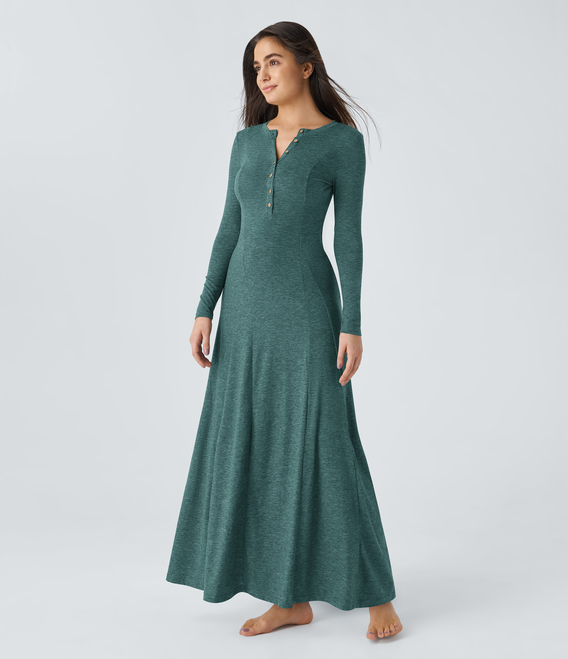 Women's Henley Long Sleeve Flare Maxi Casual Dress - Halara