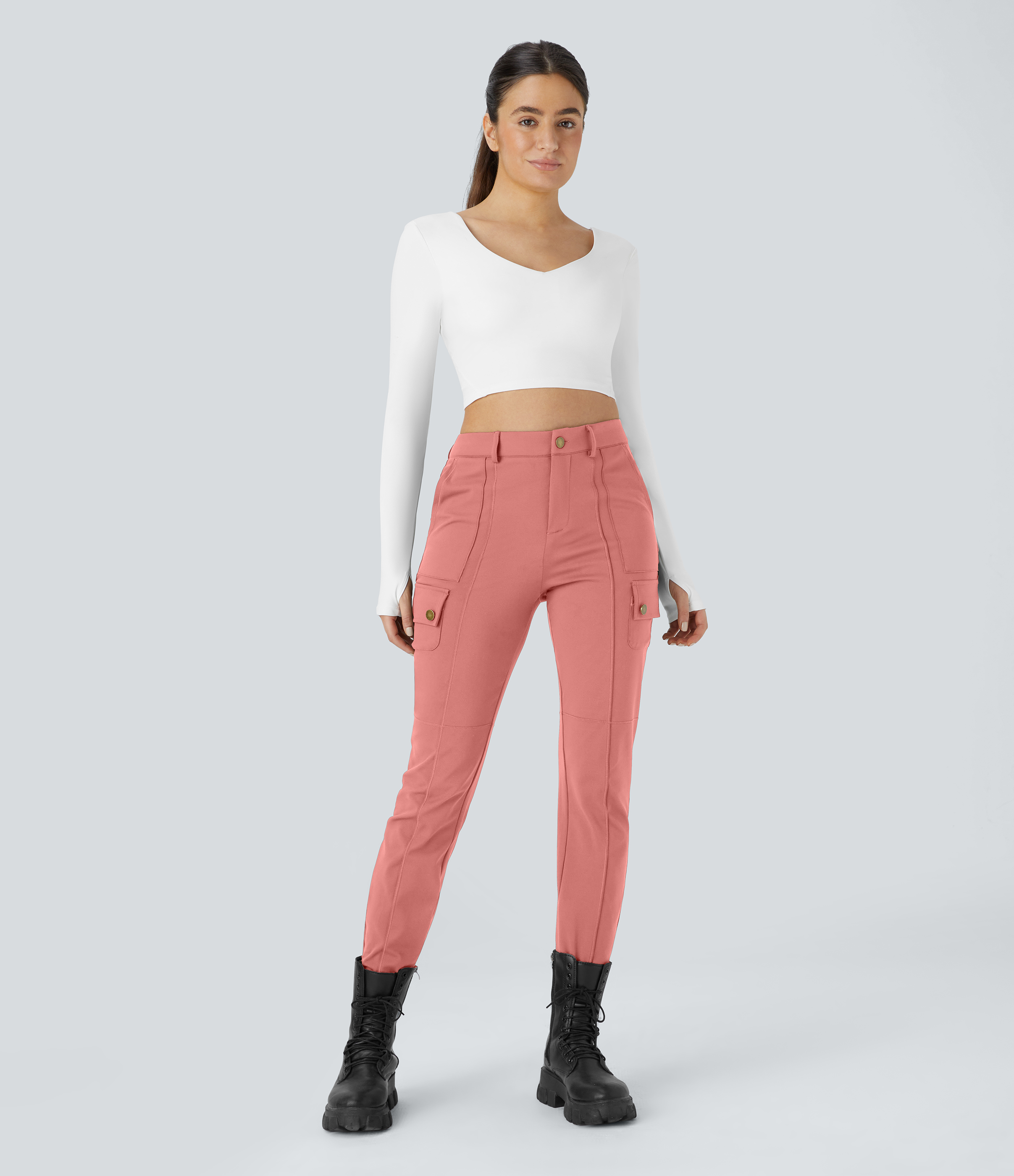 Halara High Waisted Multiple Pockets Solid Skinny Hiking Pants  - Candy Pink - XS(regular) 