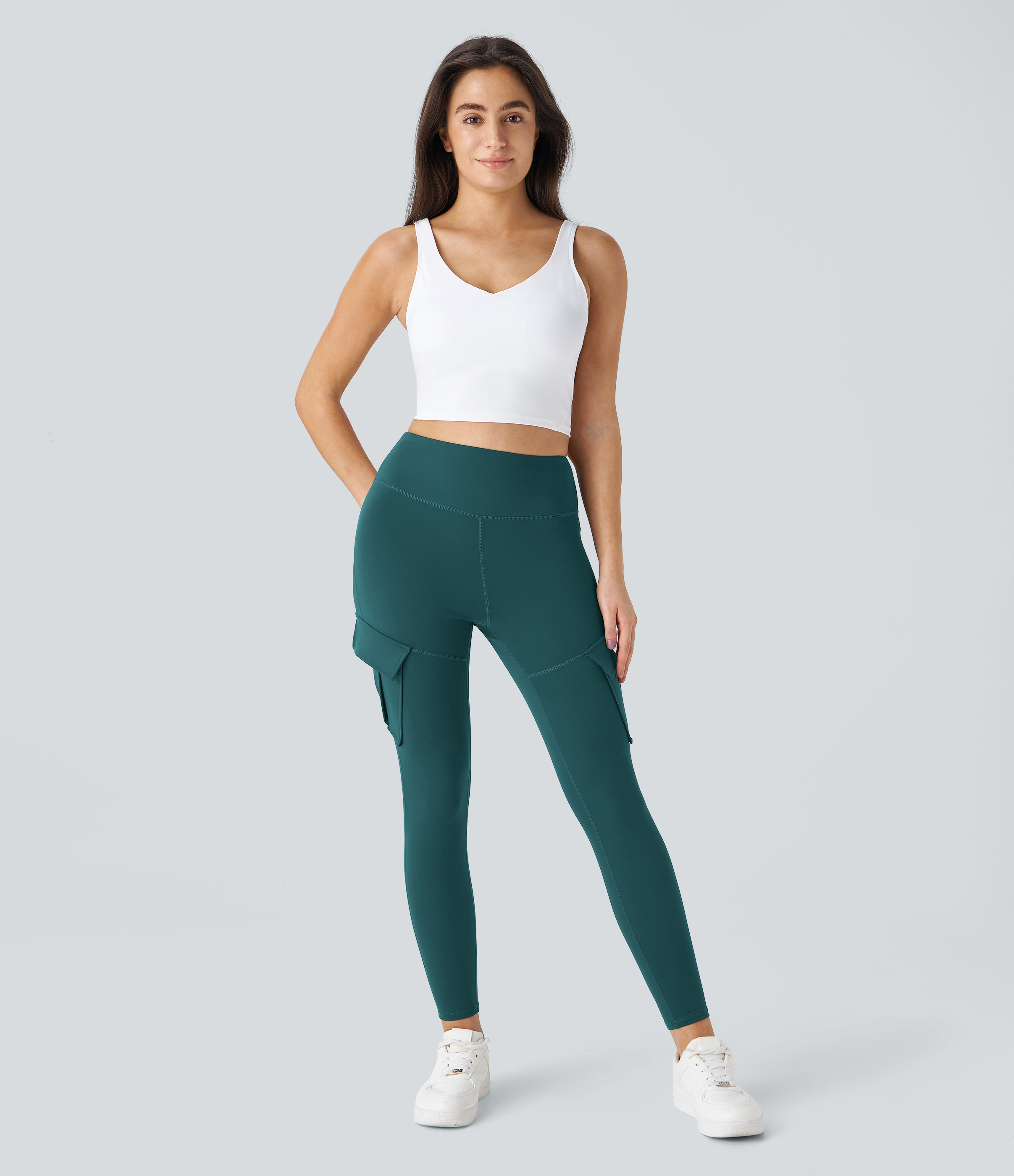 Halara High Waisted Cargo Pocket Skinny Yoga Leggings  - Atlantic Deep - L(full_length) gym leggings leggings with pockets 