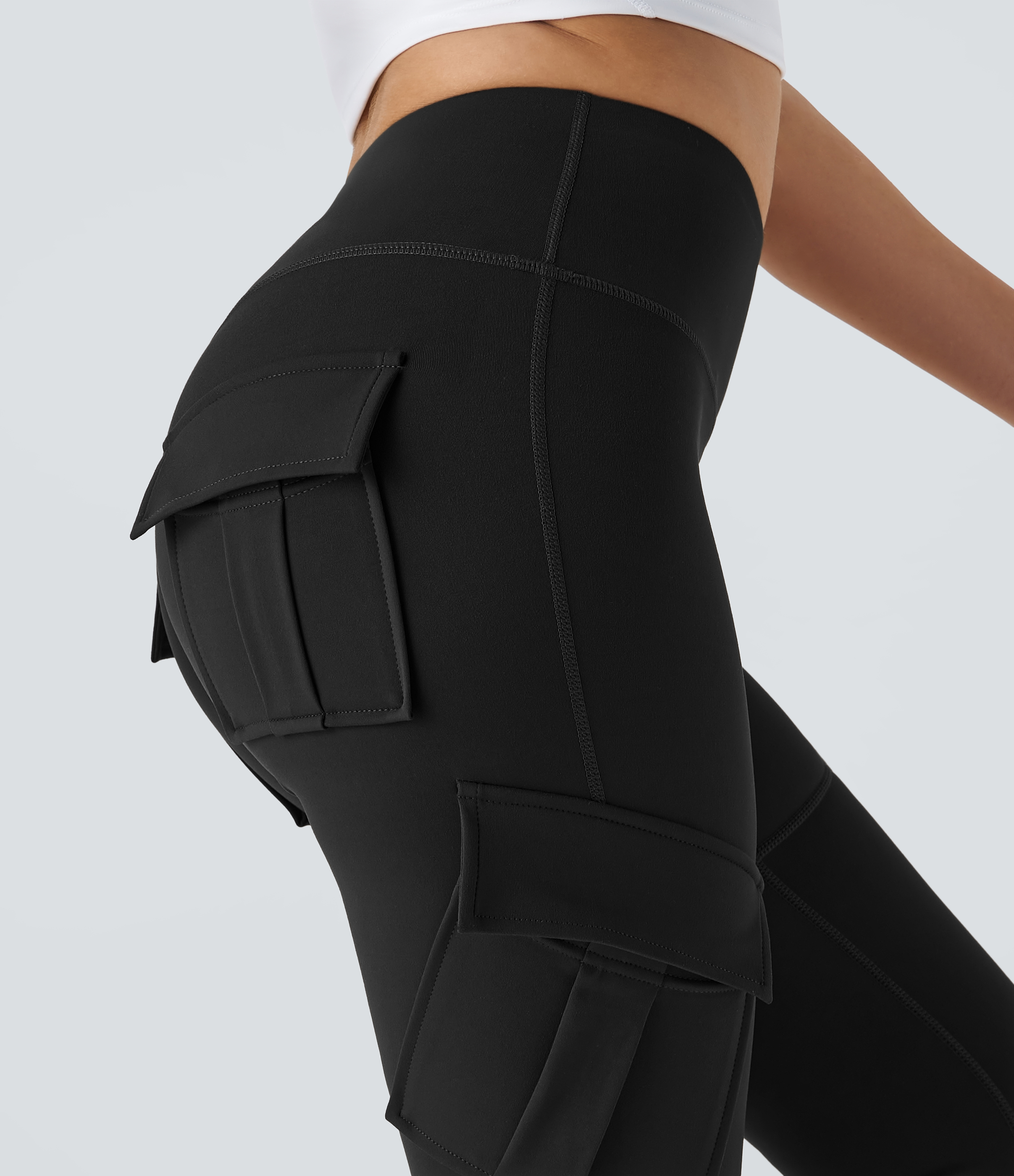 Halara High Waisted Cargo Pocket Skinny Yoga 7/8 Leggings  - Black - XS gym leggings leggings with pockets leggings with butt lift 