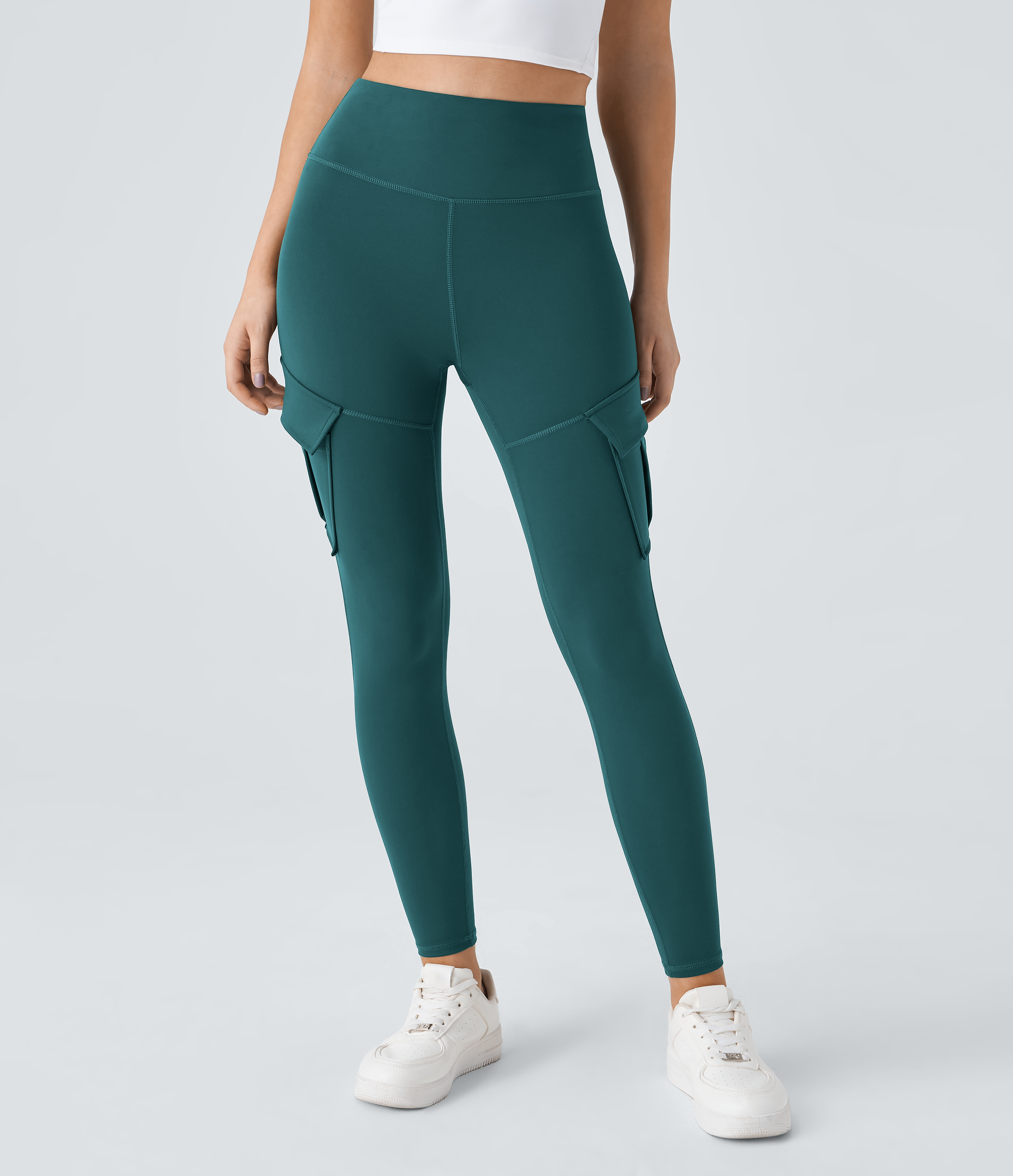 Halara High Waisted Cargo Pocket Skinny Yoga Leggings  - Atlantic Deep - L(full_length) gym leggings leggings with pockets 