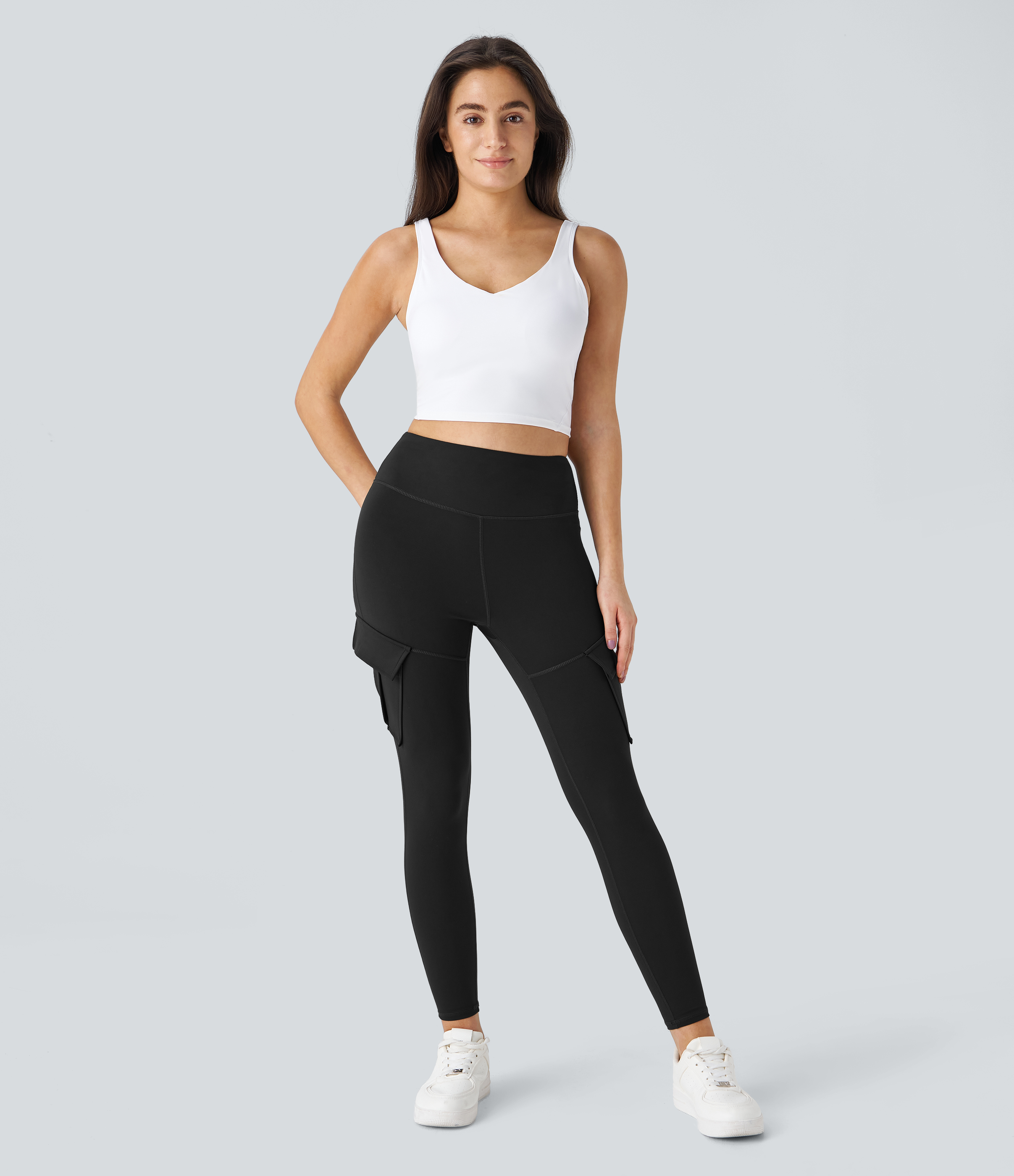 Halara High Waisted Cargo Pocket Skinny Yoga 7/8 Leggings  - Black - XS gym leggings leggings with pockets leggings with butt lift 