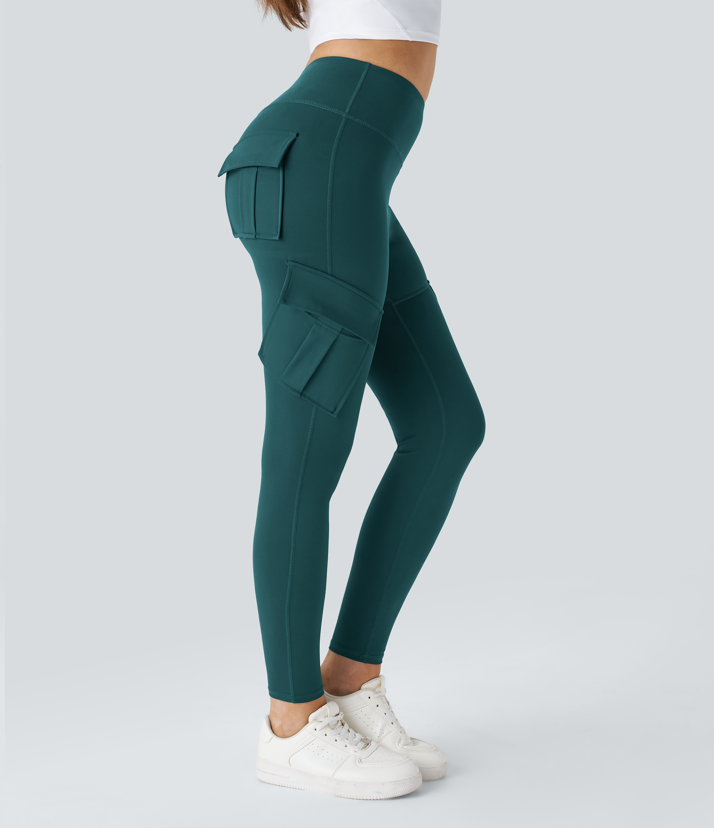 Halara High Waisted Cargo Pocket Skinny Yoga Leggings  - Atlantic Deep - L(full_length) gym leggings leggings with pockets 