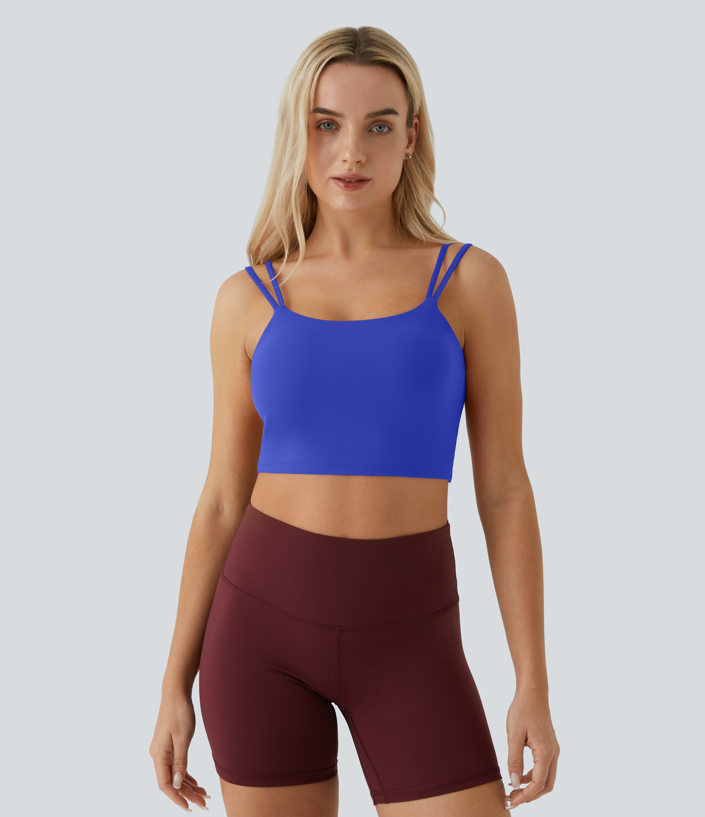 Halara In My Feels Double Straps Backless Twisted Cropped Yoga Tank Top Tank Top - Night Sky Blue - L golf tops halter top tunic tops 
