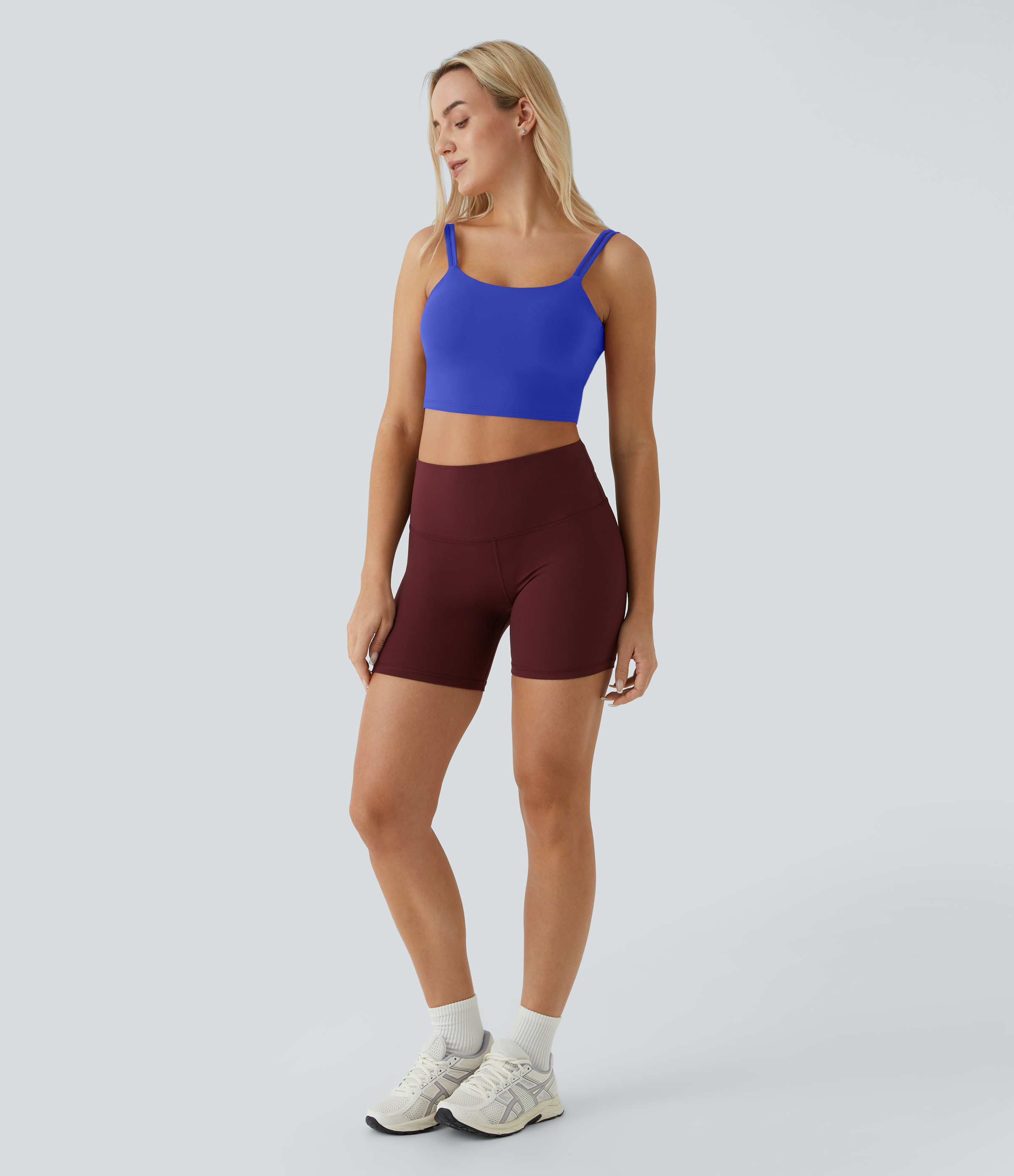 Halara In My Feels Double Straps Backless Twisted Cropped Yoga Tank Top Tank Top - Night Sky Blue - L golf tops halter top tunic tops 