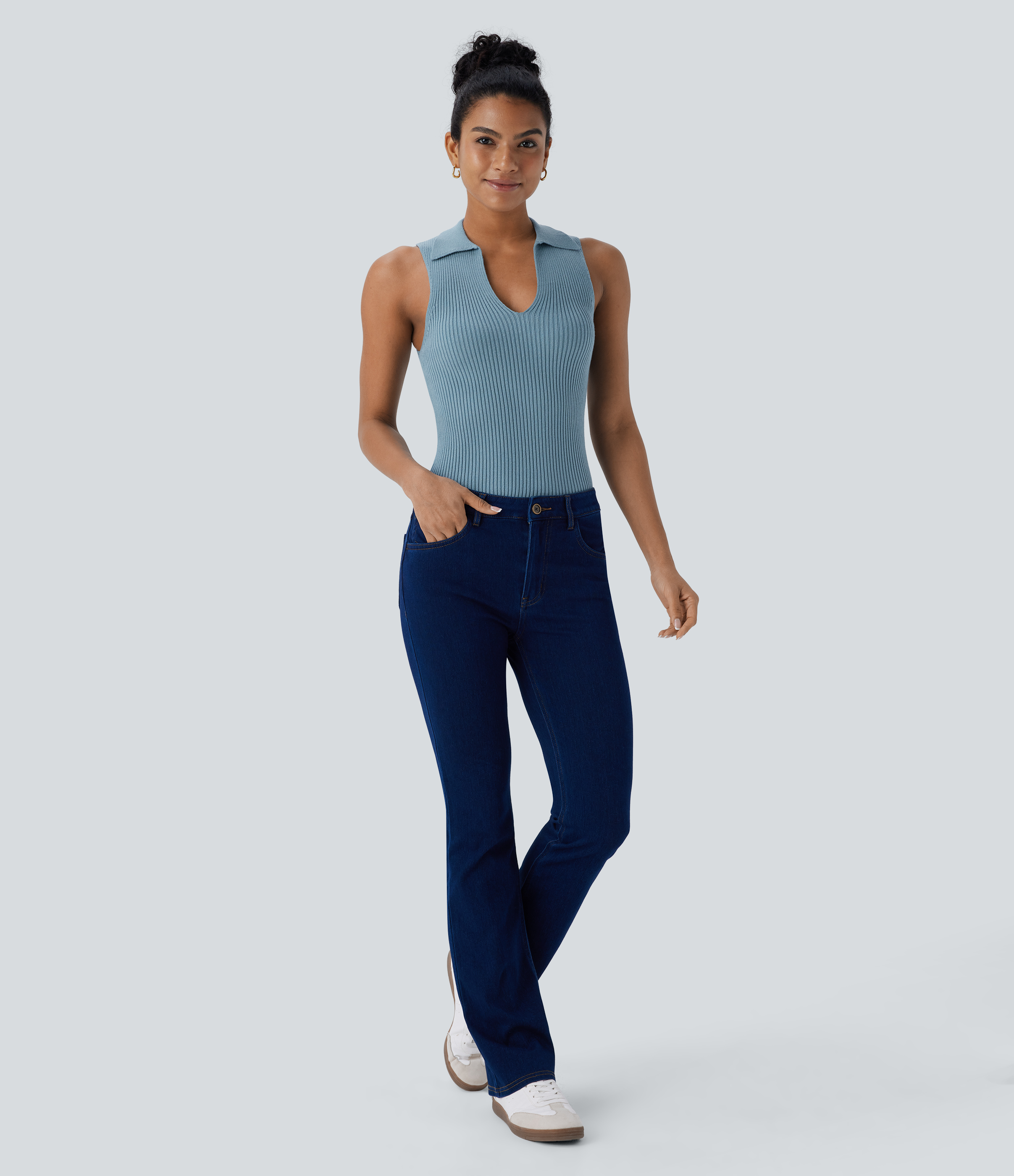 Halara Collared V Neck Sleeveless Casual Sweater  - Forget-Me-Not - XS 