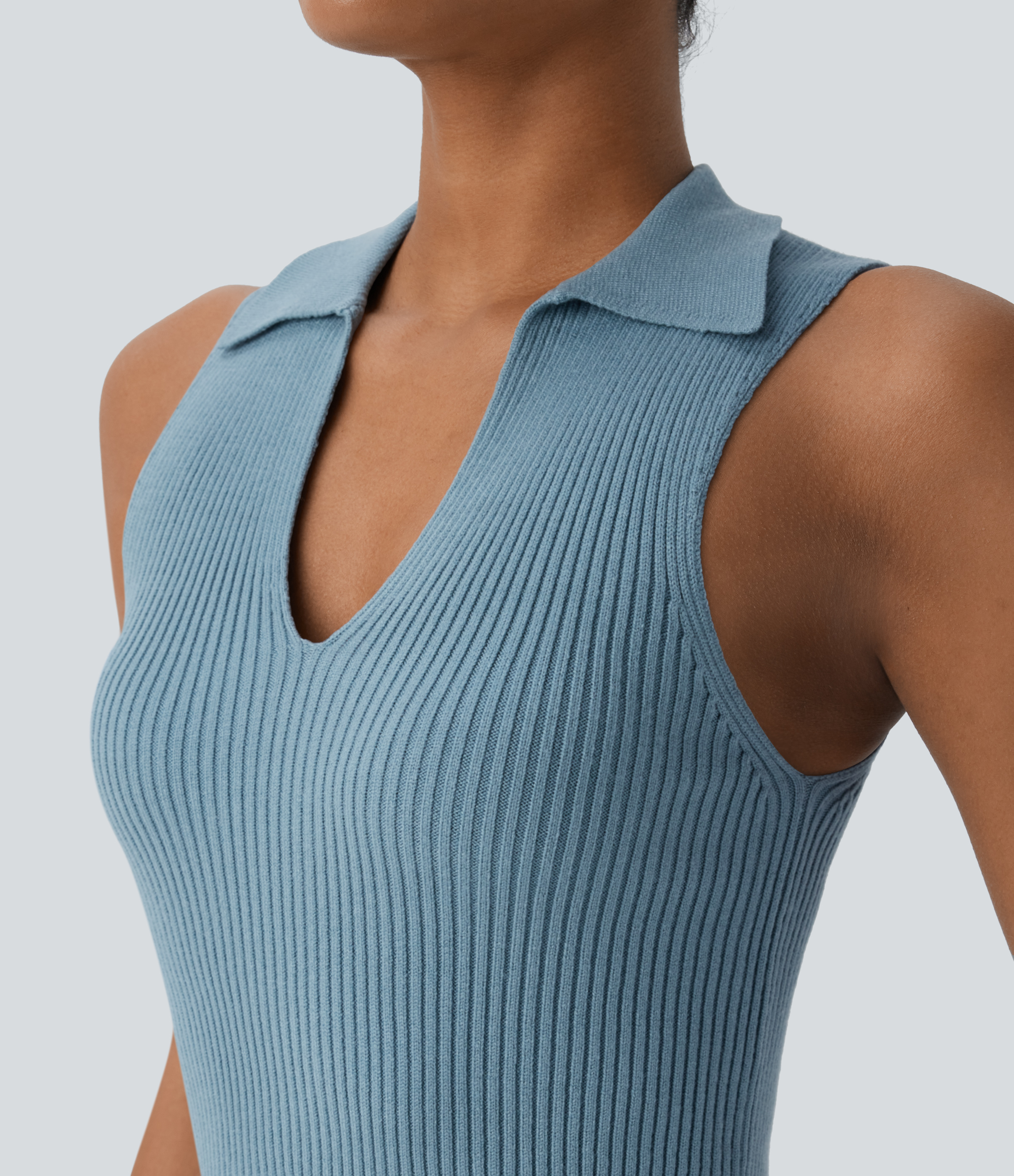 Halara Collared V Neck Sleeveless Casual Sweater  - Forget-Me-Not - XS 