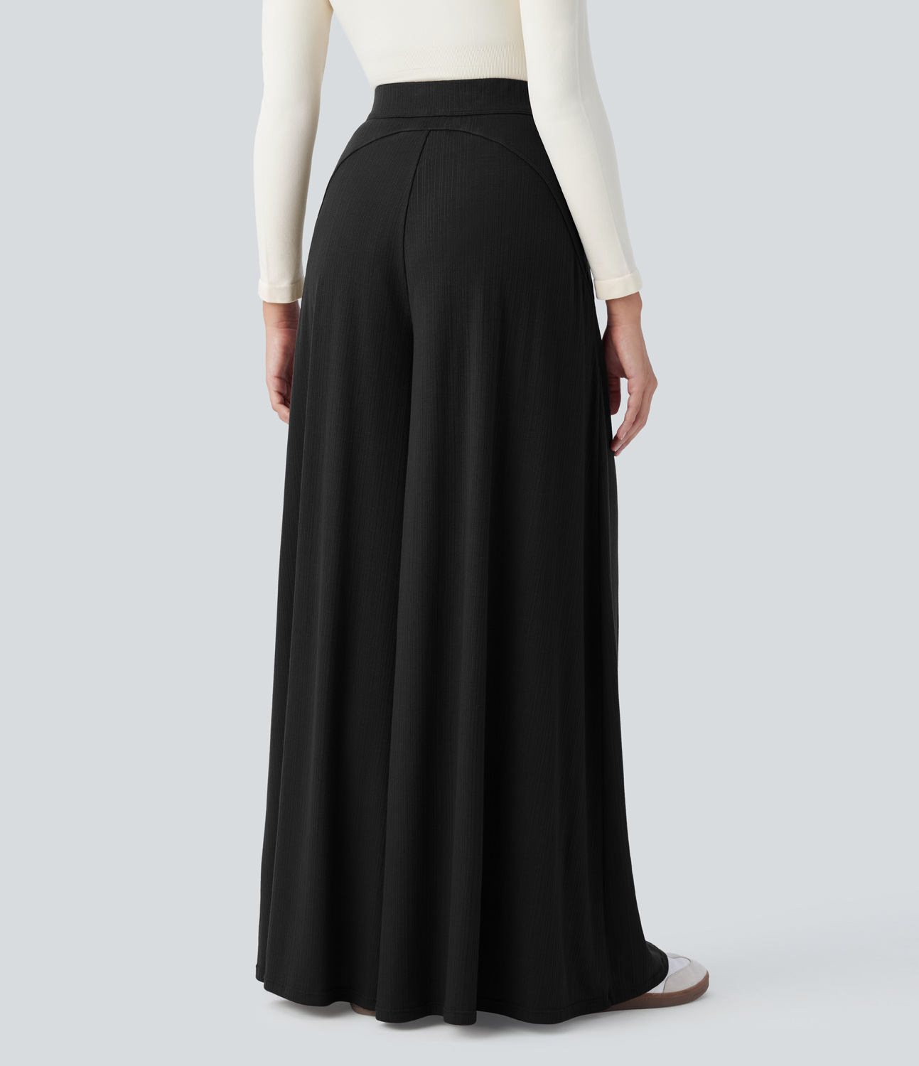 Halara Ribbed Knit Super High Waisted Side Pocket Wide Leg Palazzo Casual Pants  - Black - S(regular) sweatpants jogger pants 