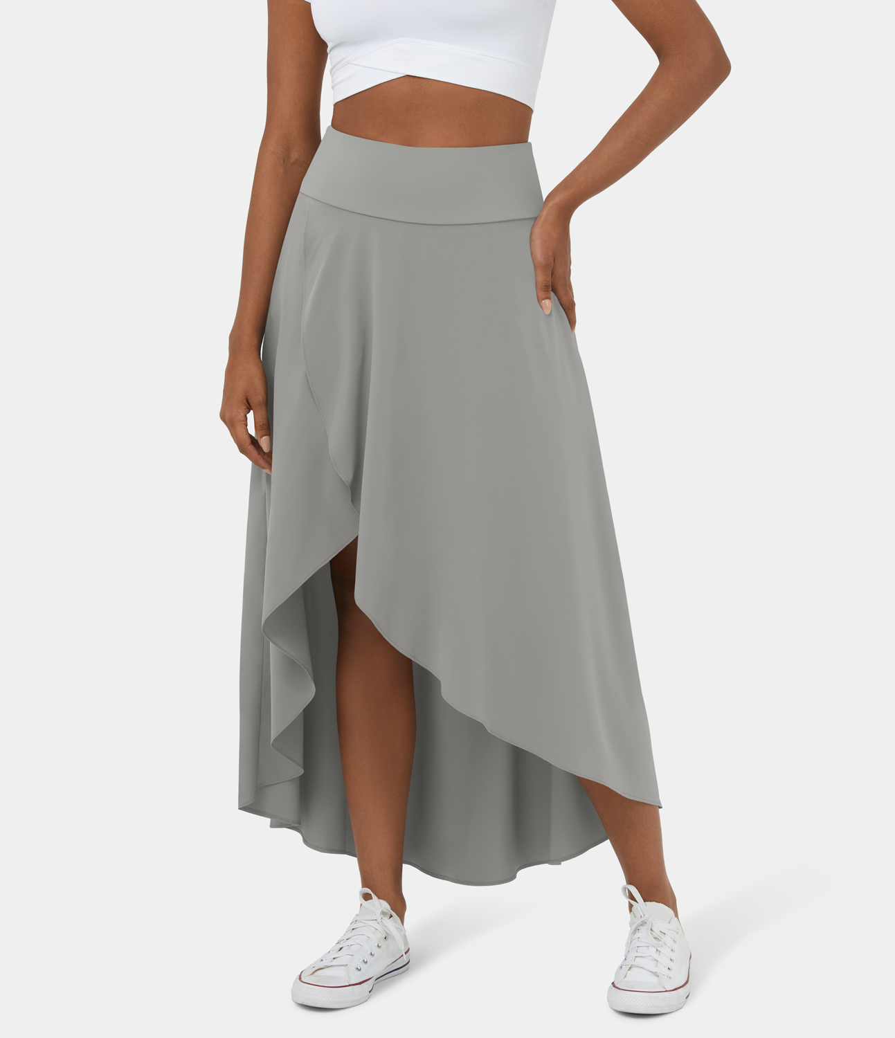

Halara Breezefulв„ў High Waisted High Low Ruffle 2-in-1 Flowy Quick Dry Casual Regular Maxi Skirt - Dust Gray