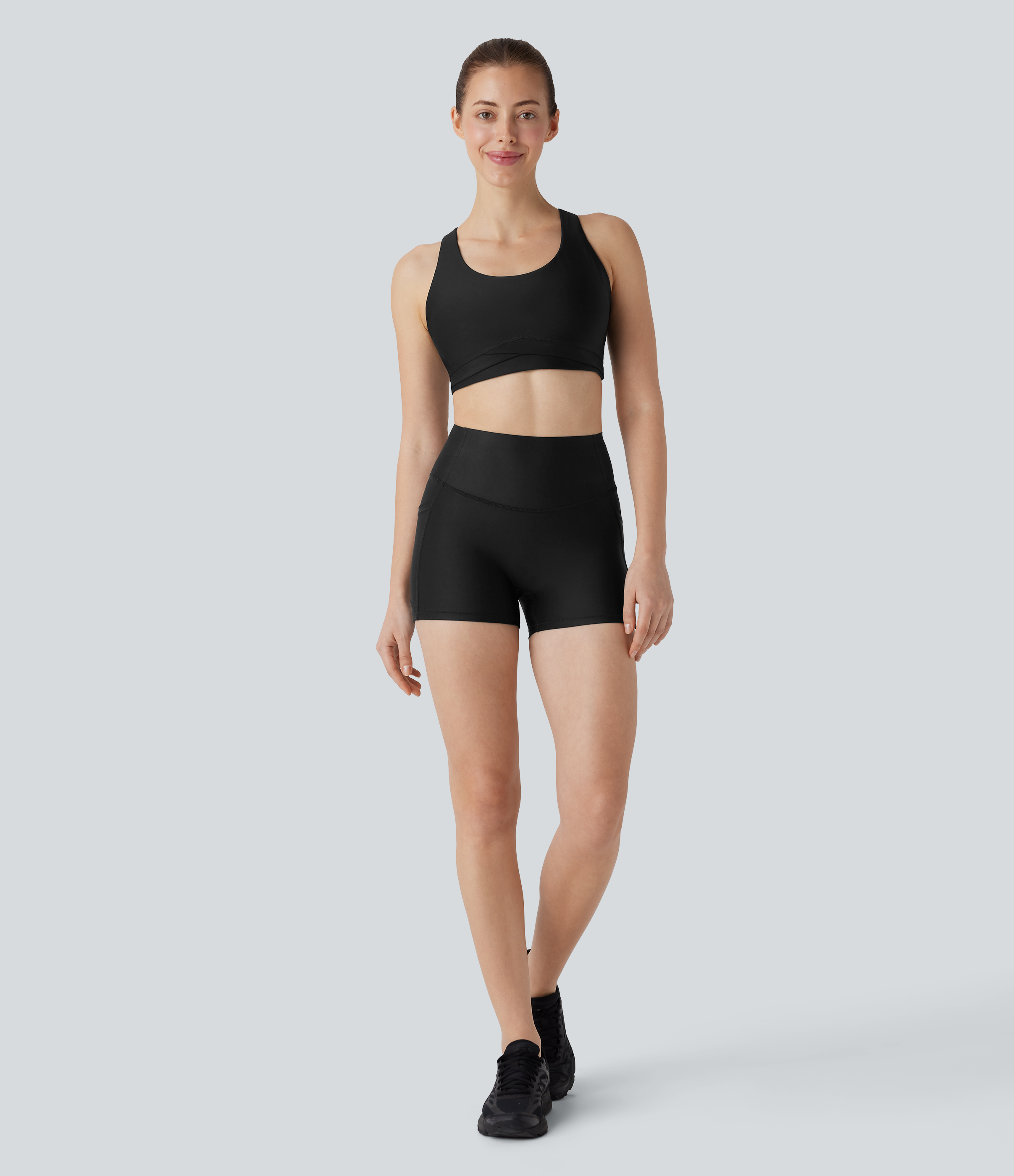 Halara SoCinched High Waisted Tummy Control Side Pocket Sheen Running Biker Shorts 3``  - Black - XS biker shorts women black biker shorts 